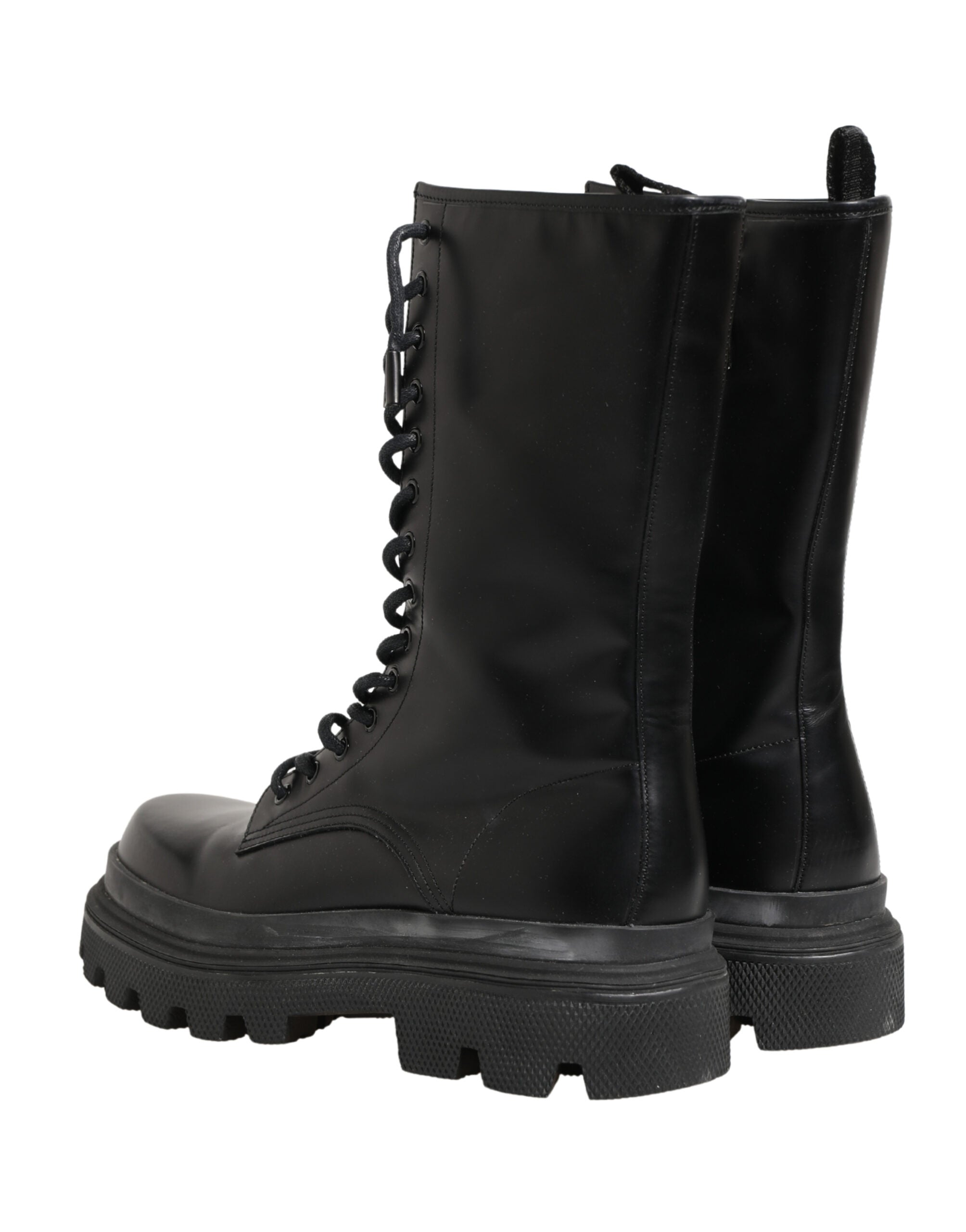 Dolce & Gabbana Schwarze Leder-Combat-Boots mit Trek-Sohle