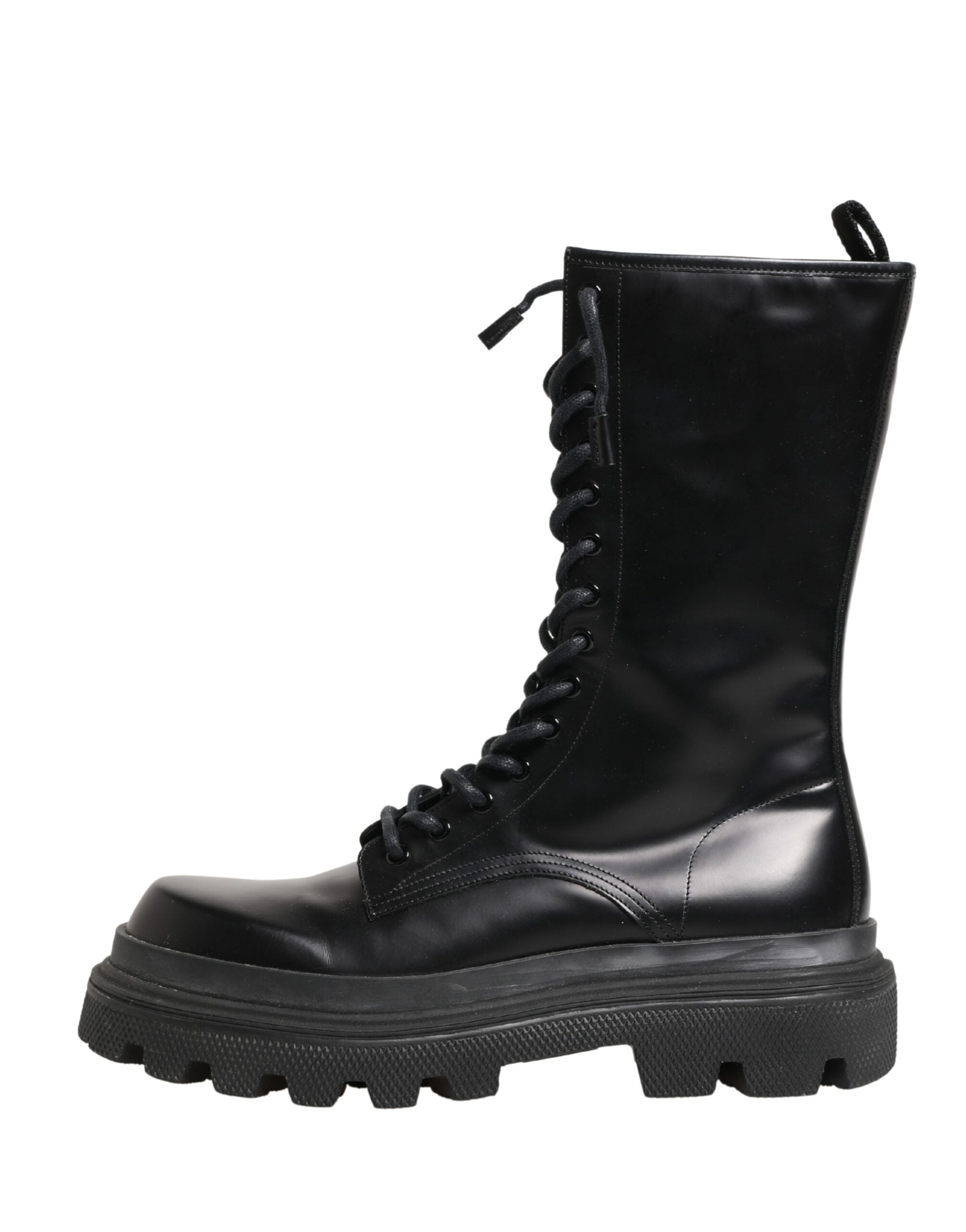 Dolce & Gabbana Schwarze Leder-Combat-Boots mit Trek-Sohle