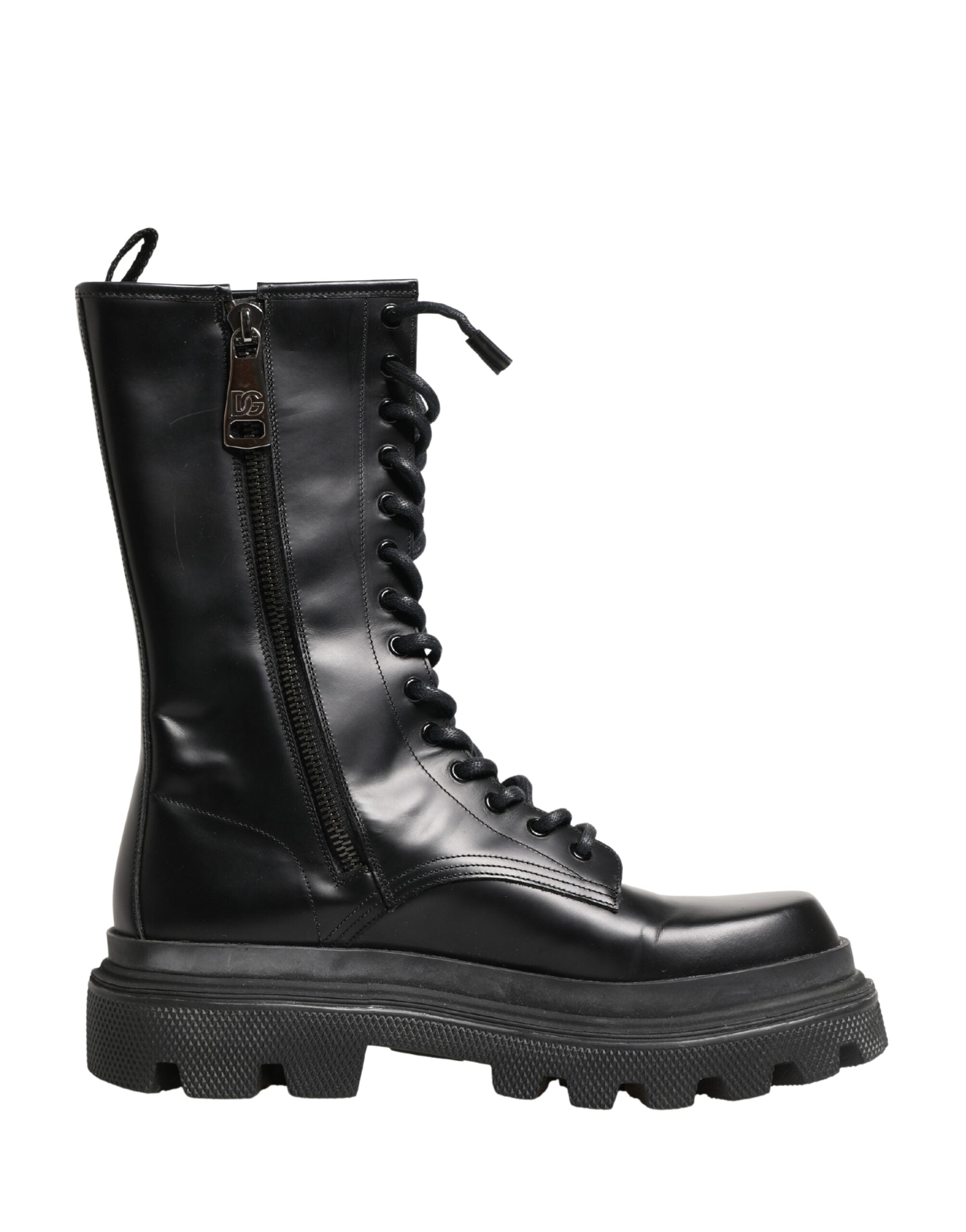 Dolce & Gabbana Schwarze Leder-Combat-Boots mit Trek-Sohle