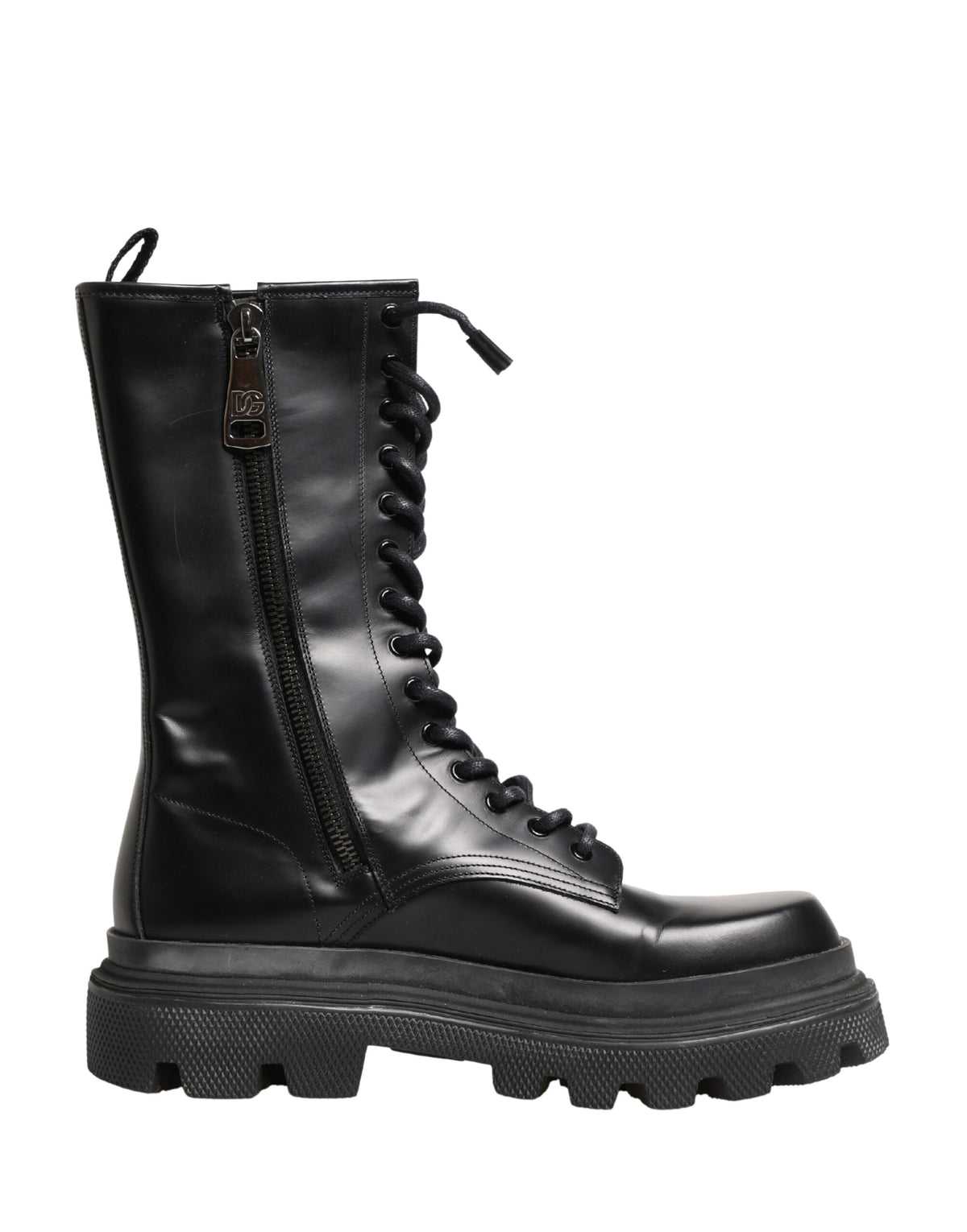 Dolce & Gabbana Schwarze Leder-Combat-Boots mit Trek-Sohle