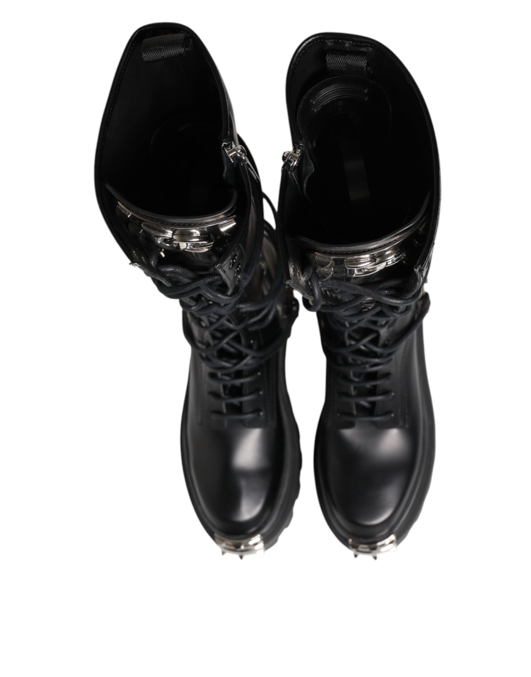 Dolce & Gabbana Schwarze kniehohe Combat-Stiefel aus Leder