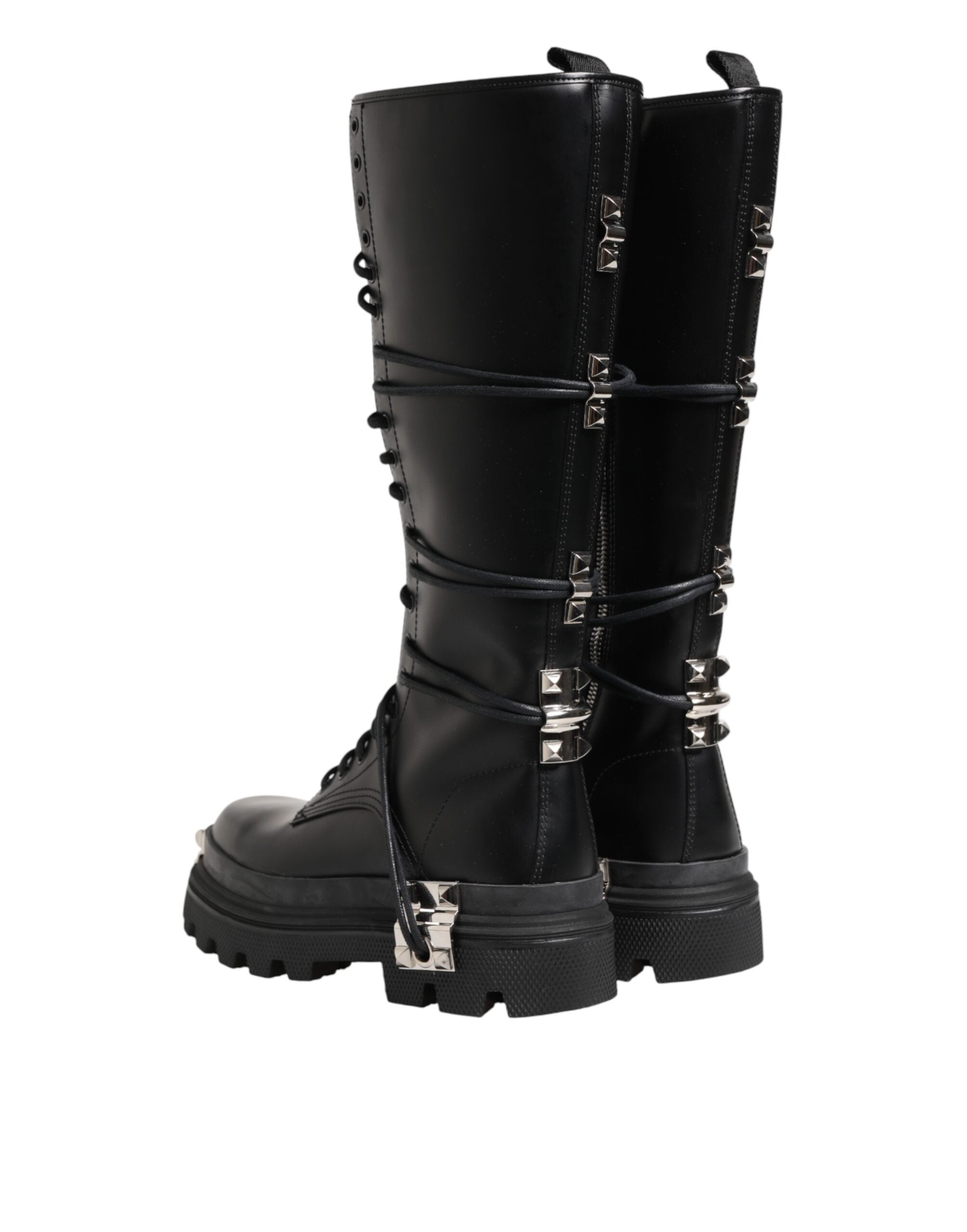 Dolce & Gabbana Schwarze kniehohe Combat-Stiefel aus Leder