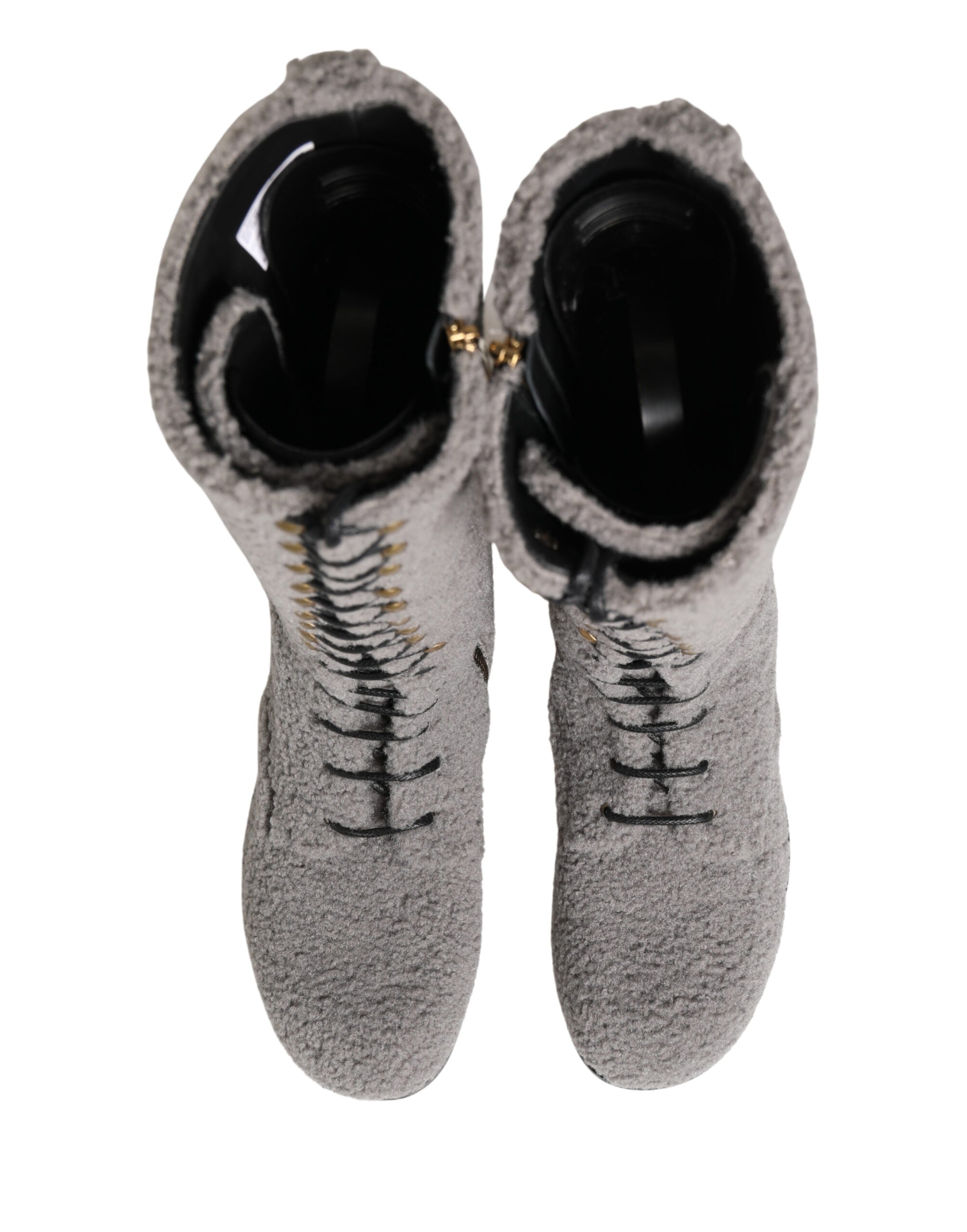 Dolce & Gabbana Graue Shearling-Schnürstiefel, kniehoch