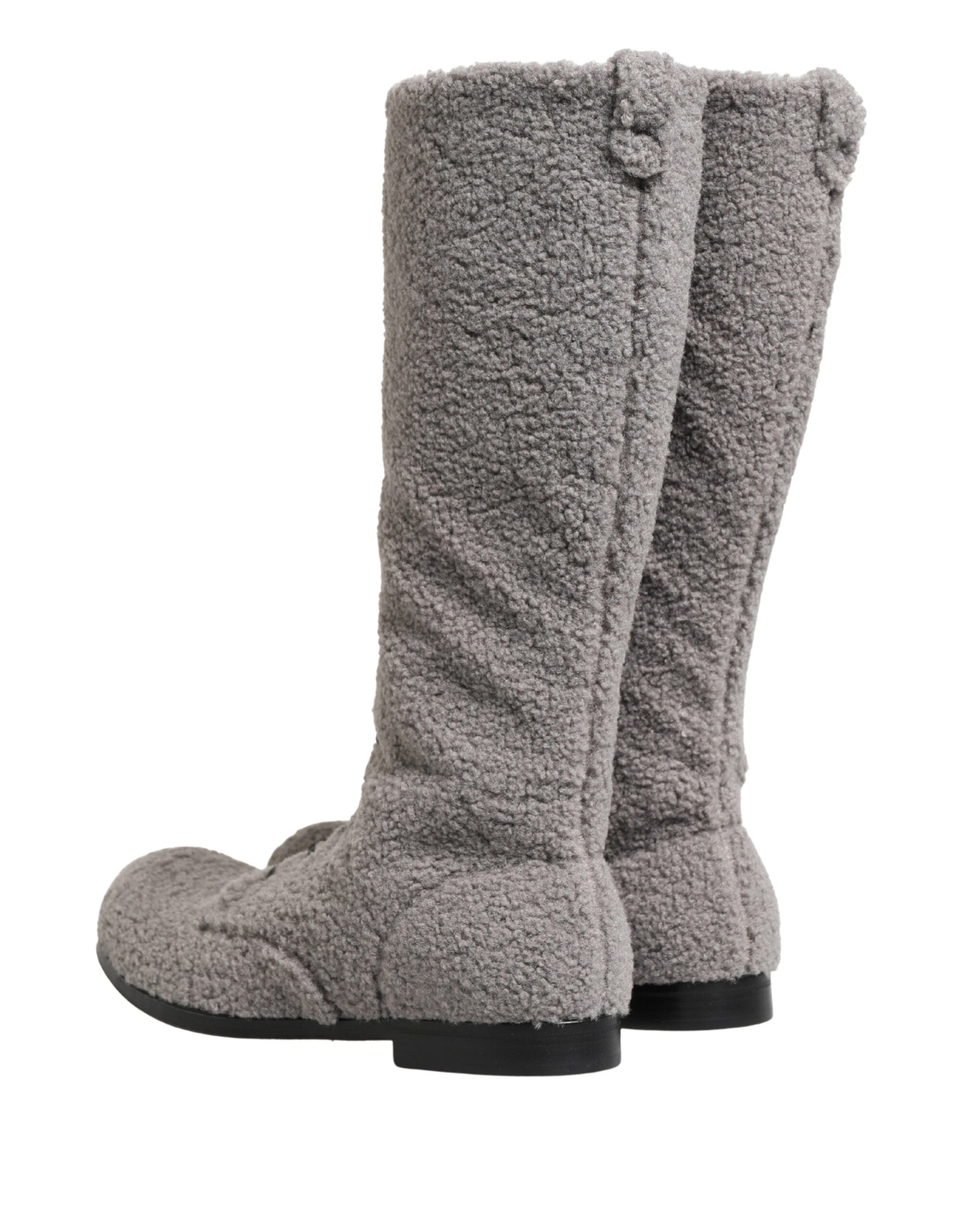 Dolce & Gabbana Graue Shearling-Schnürstiefel, kniehoch
