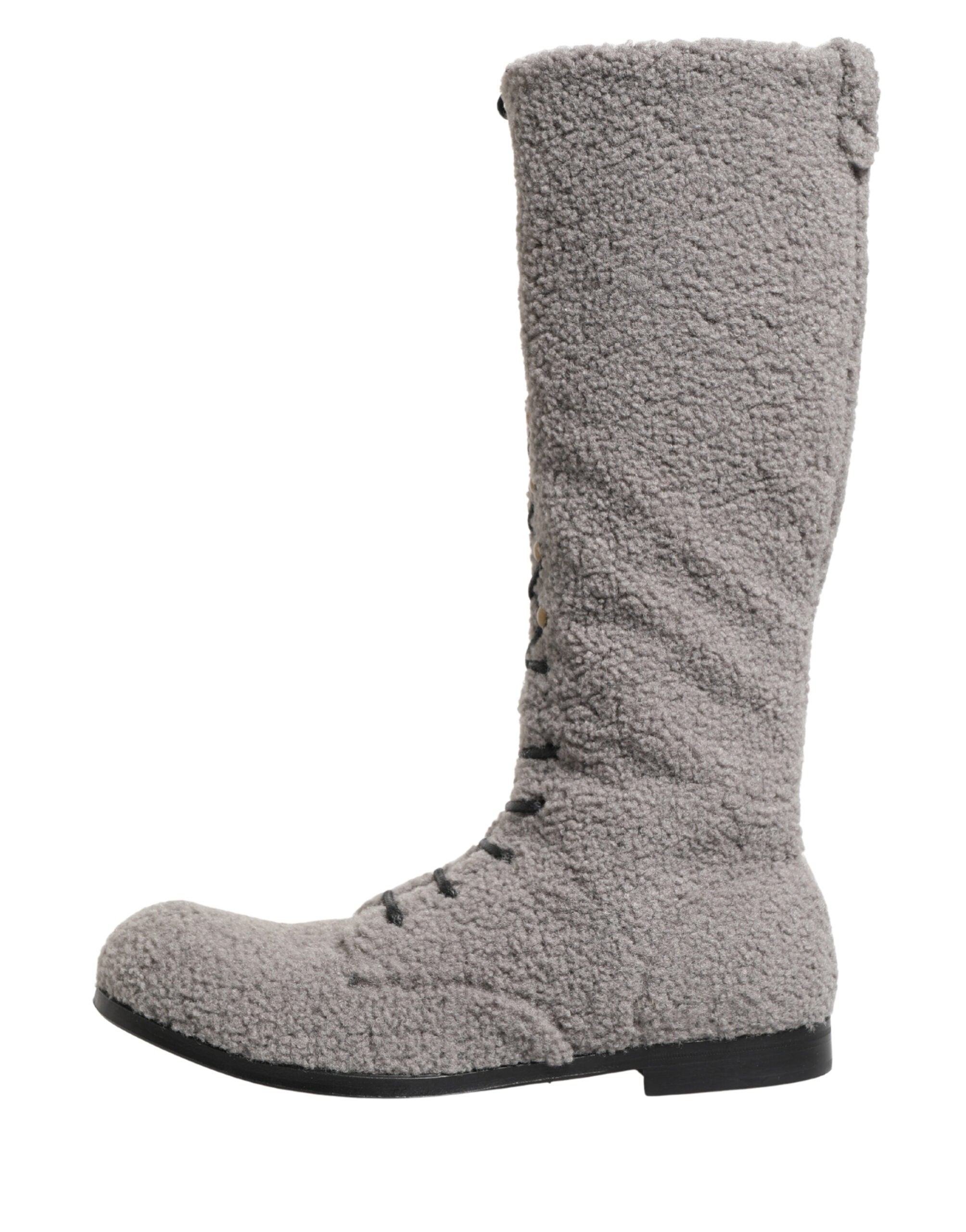 Dolce & Gabbana Graue Shearling-Schnürstiefel, kniehoch