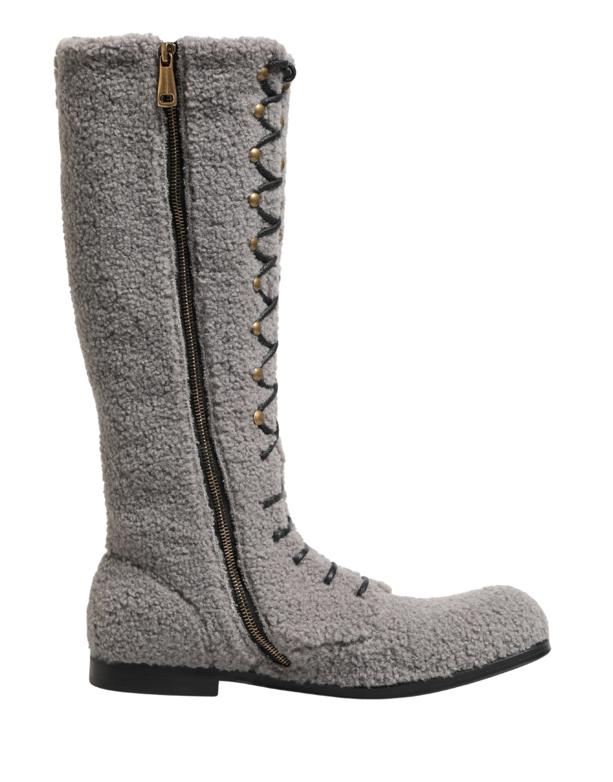 Dolce & Gabbana Graue Shearling-Schnürstiefel, kniehoch