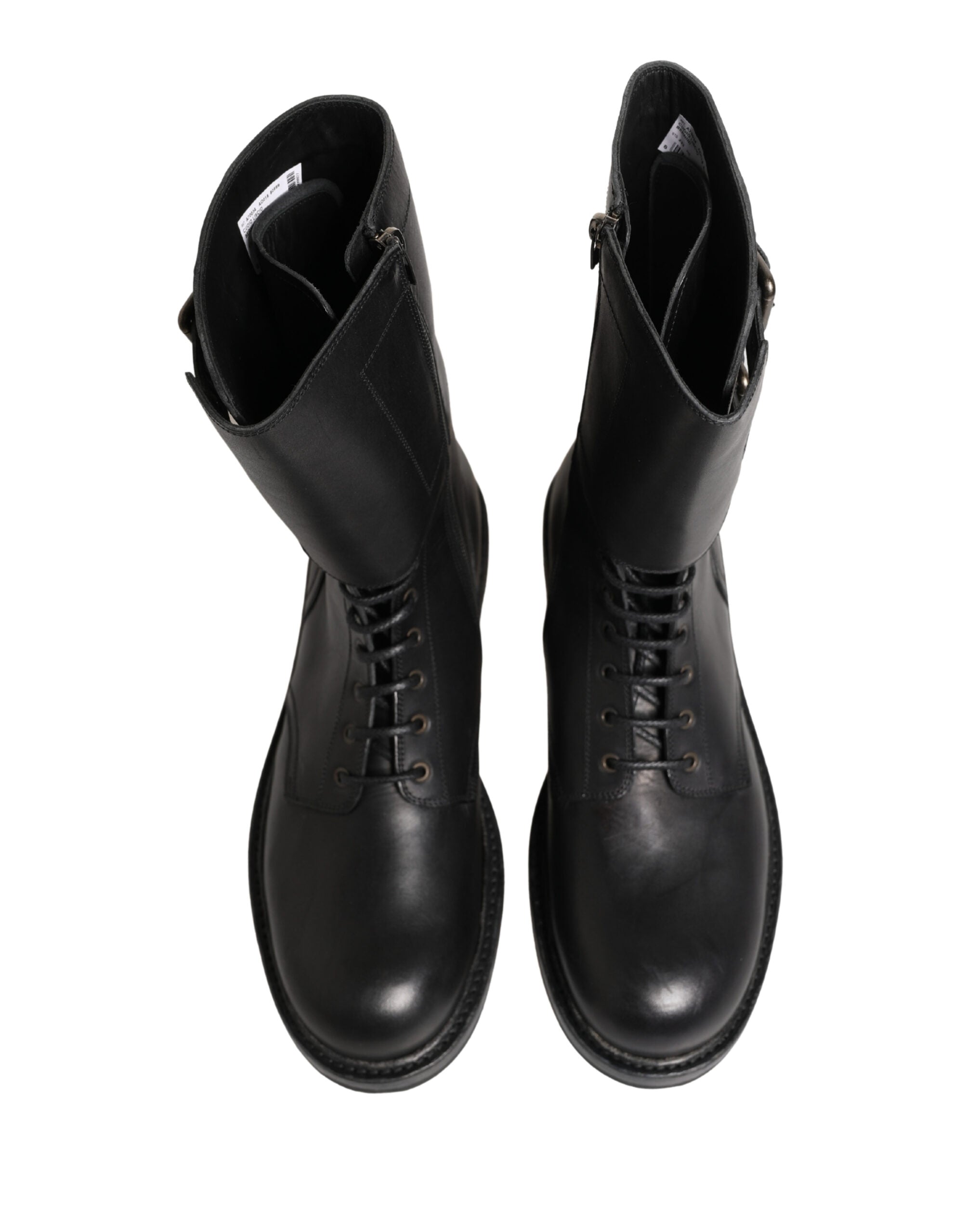 Dolce & Gabbana Schwarze Leder-Schnallenstiefel mit Gürtel