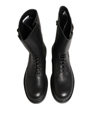 Dolce & Gabbana Schwarze Leder-Schnallenstiefel mit Gürtel