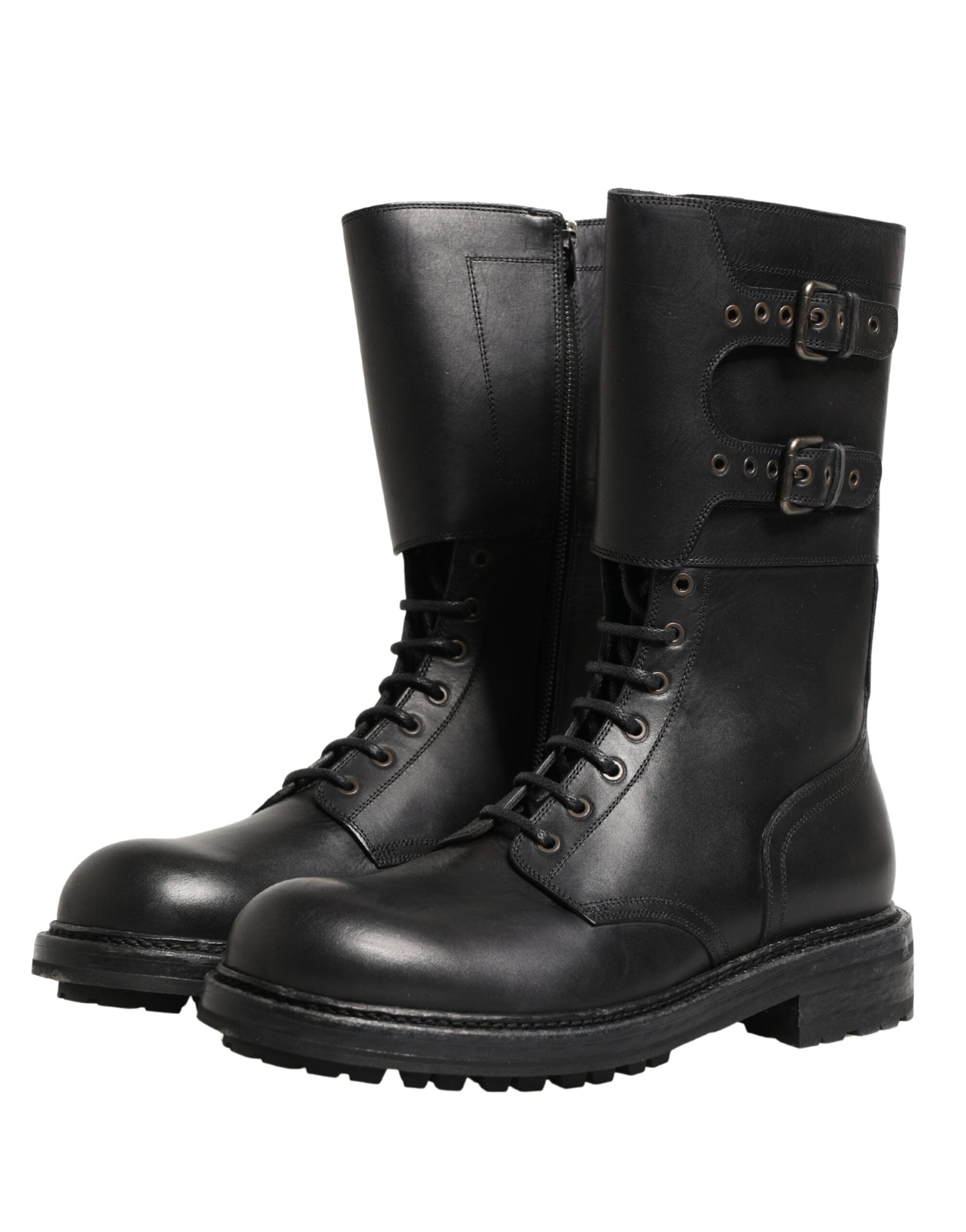 Dolce & Gabbana Schwarze Leder-Schnallenstiefel mit Gürtel