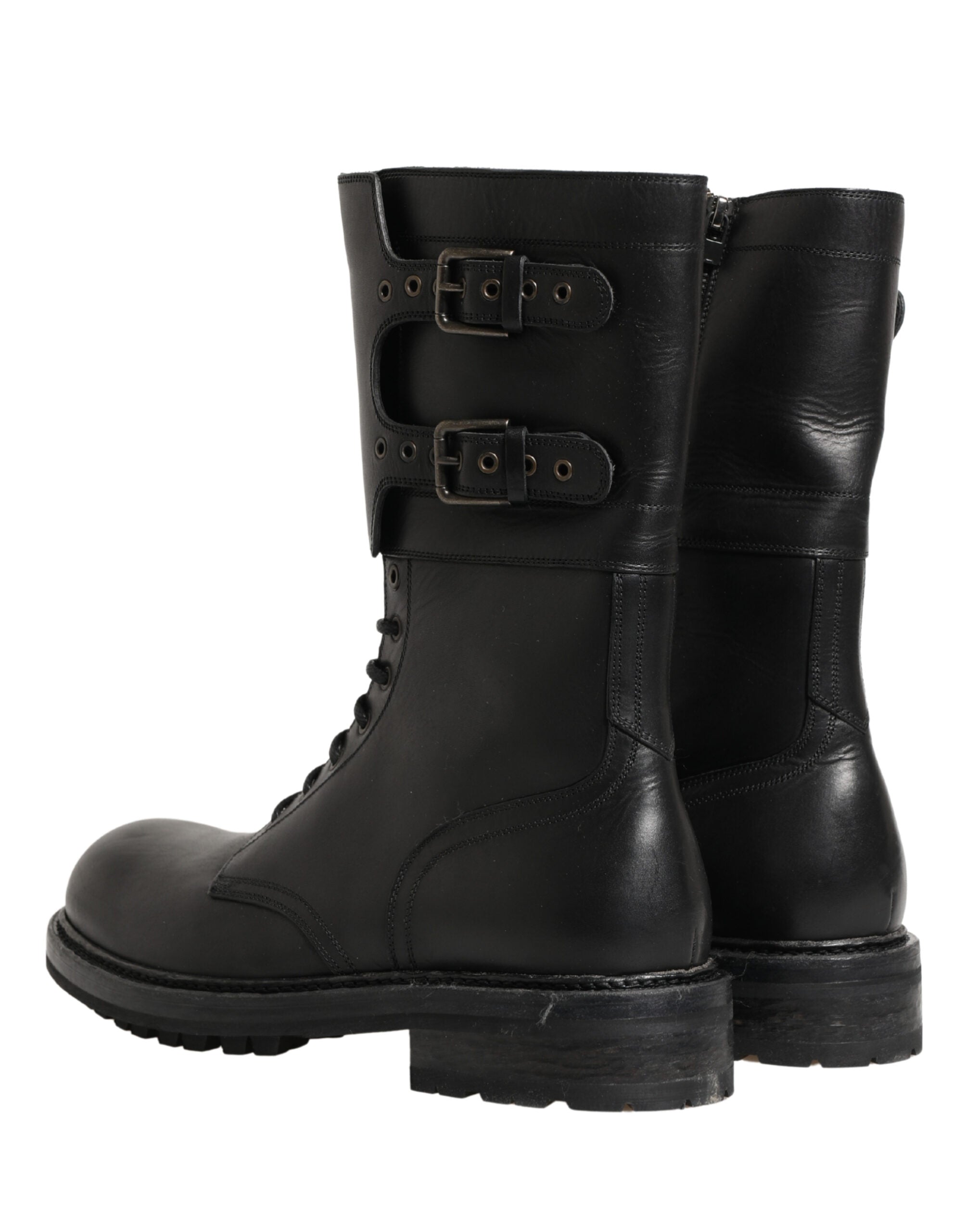 Dolce & Gabbana Schwarze Leder-Schnallenstiefel mit Gürtel