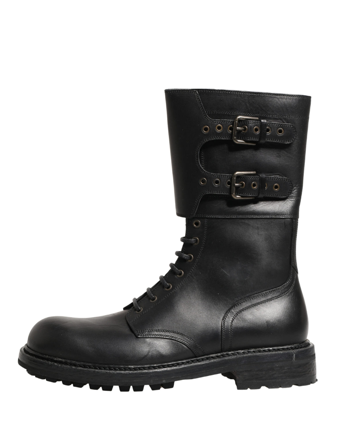 Dolce & Gabbana Schwarze Leder-Schnallenstiefel mit Gürtel