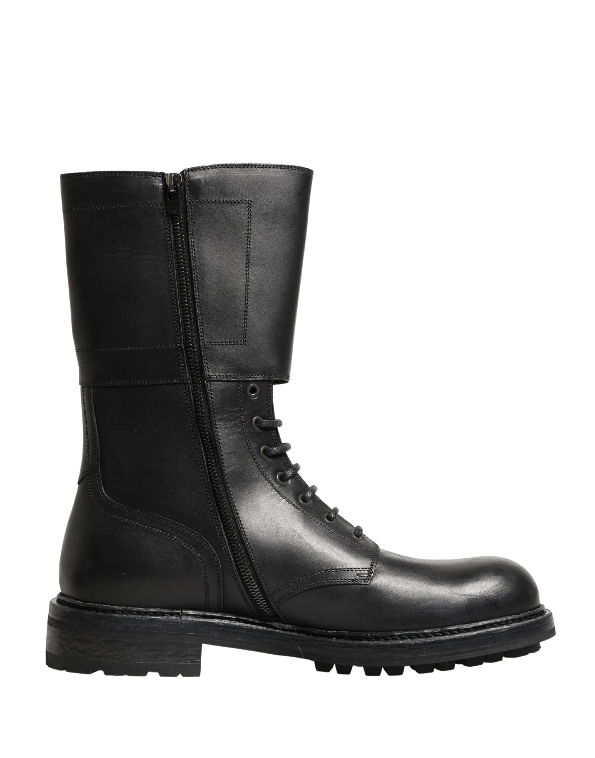 Dolce & Gabbana Schwarze Leder-Schnallenstiefel mit Gürtel