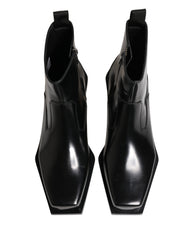 Dolce & Gabbana Black Leather Zip Closure Ankle Boots Shoes