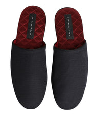 Dolce & Gabbana Dunkelblaue Woll-Baumwoll-Slipper mit rotem Chevron-Muster