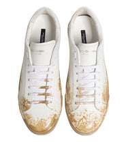 Dolce & Gabbana Weiße Leder-Sneaker mit Paint-Effekt und niedrigem Schaft