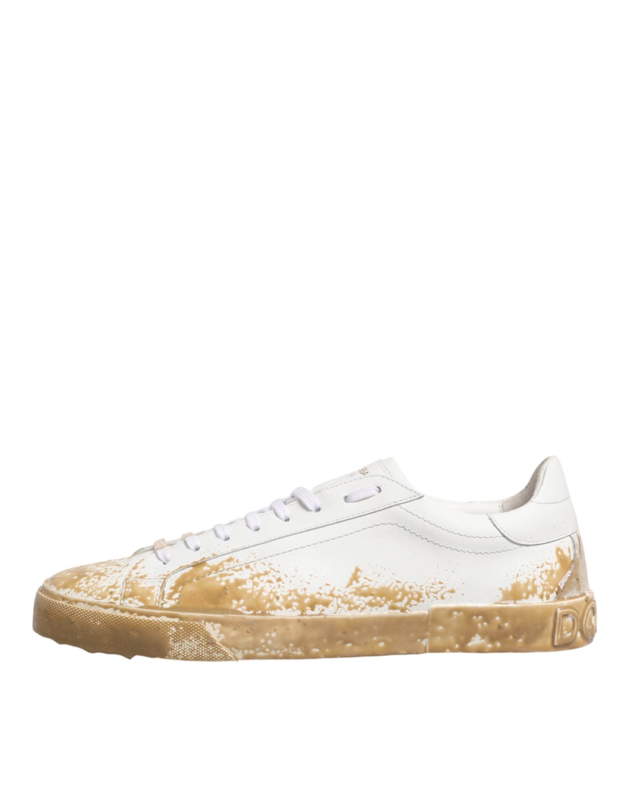 Dolce & Gabbana Weiße Leder-Sneaker mit Paint-Effekt und niedrigem Schaft