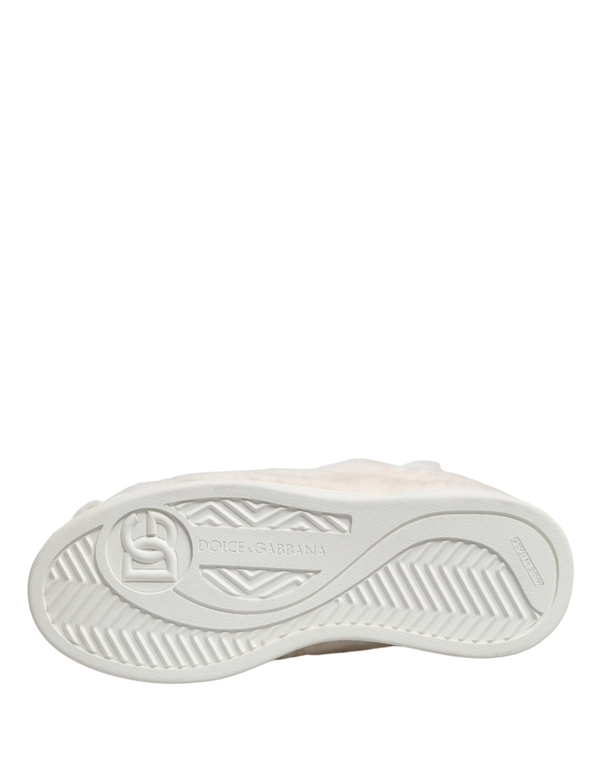 Dolce & Gabbana Weiße Lammfell-Pelz Bianco Low Top Sneaker Schuhe
