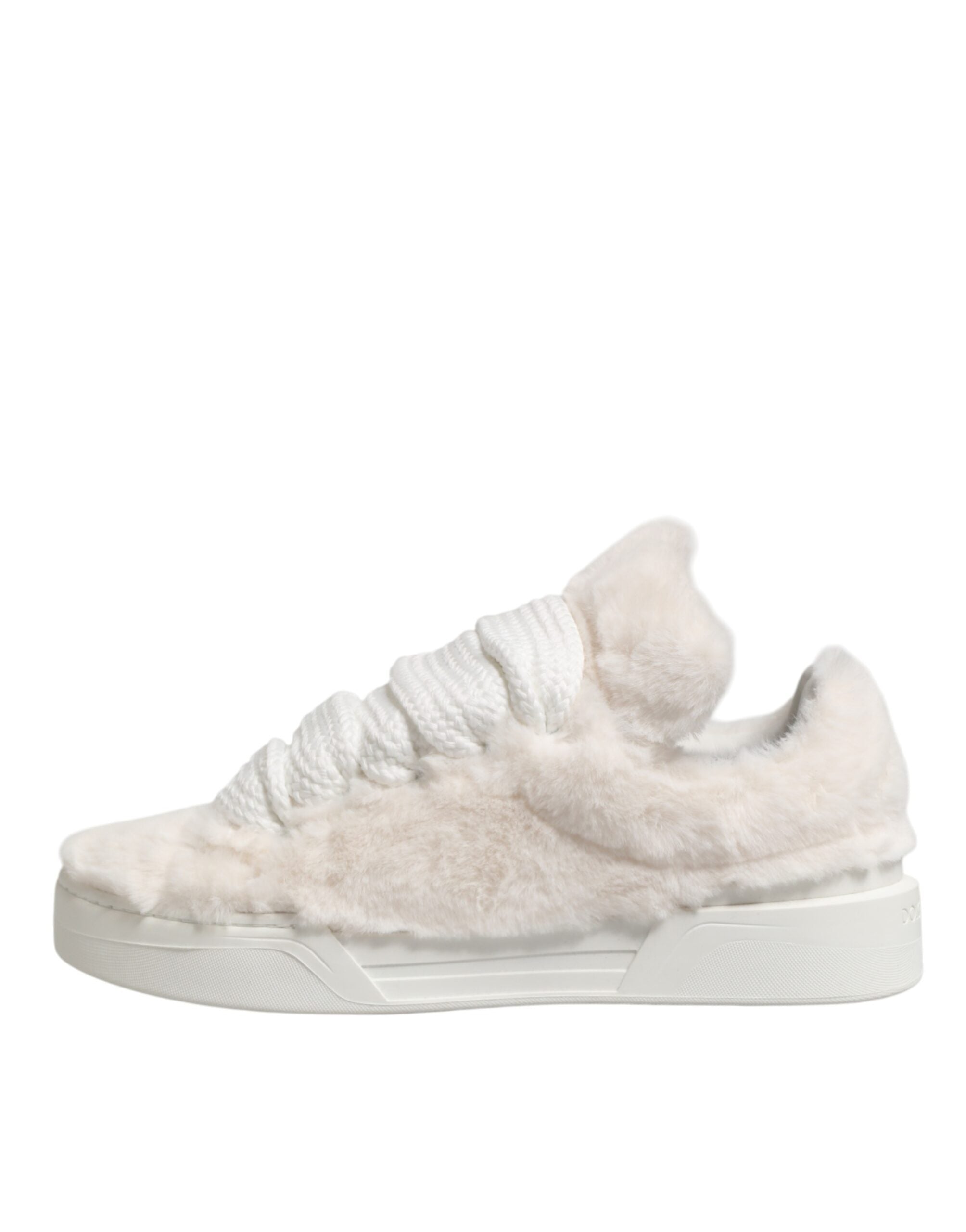 Dolce & Gabbana Weiße Lammfell-Pelz Bianco Low Top Sneaker Schuhe