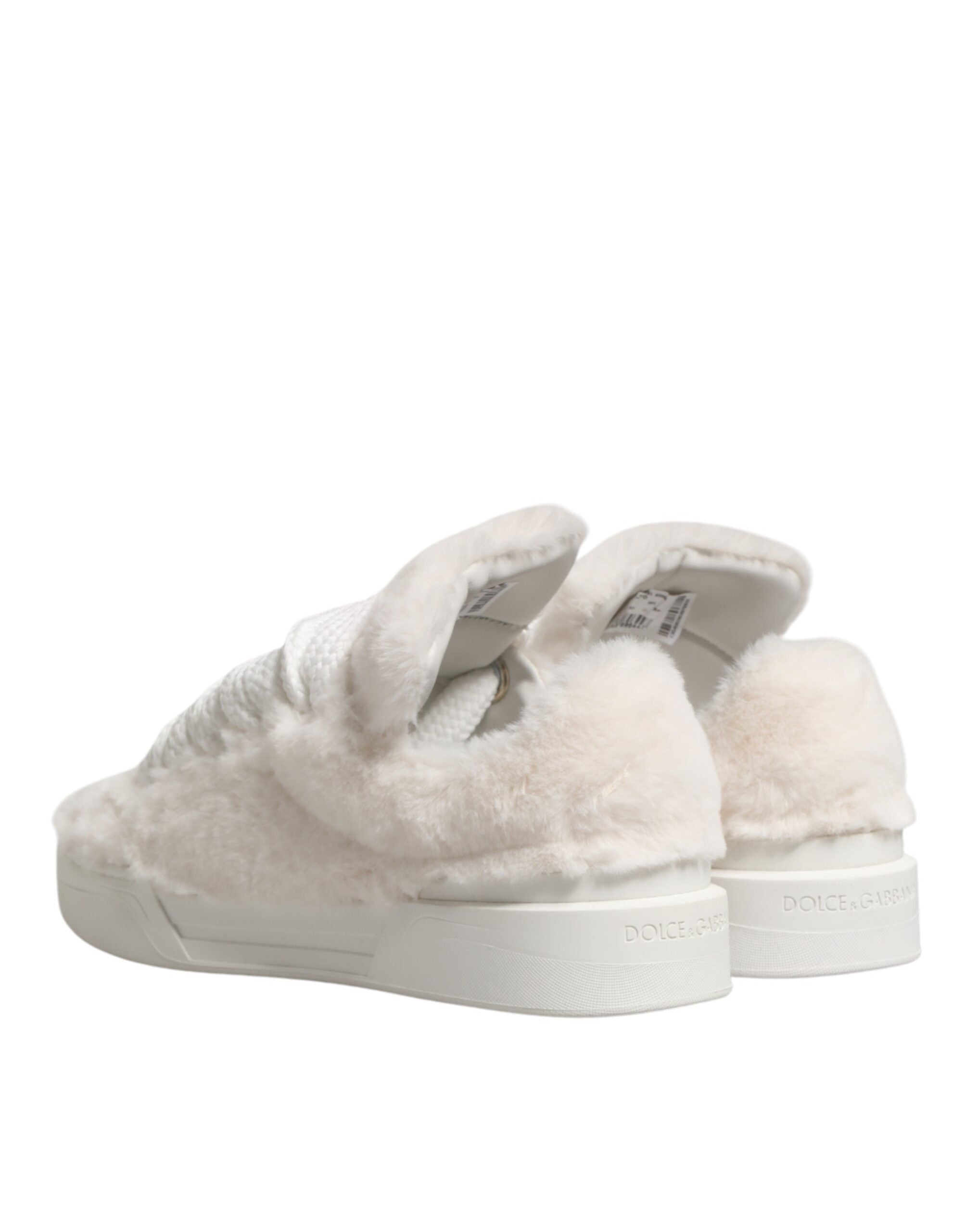 Dolce & Gabbana Weiße Lammfell-Pelz Bianco Low Top Sneaker Schuhe