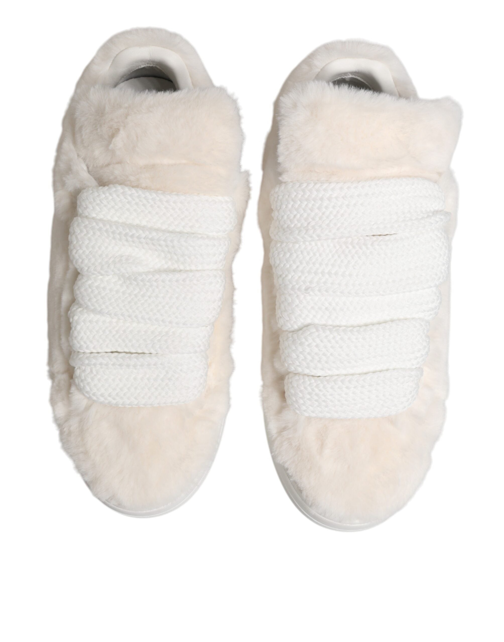 Dolce & Gabbana Weiße Lammfell-Pelz Bianco Low Top Sneaker Schuhe