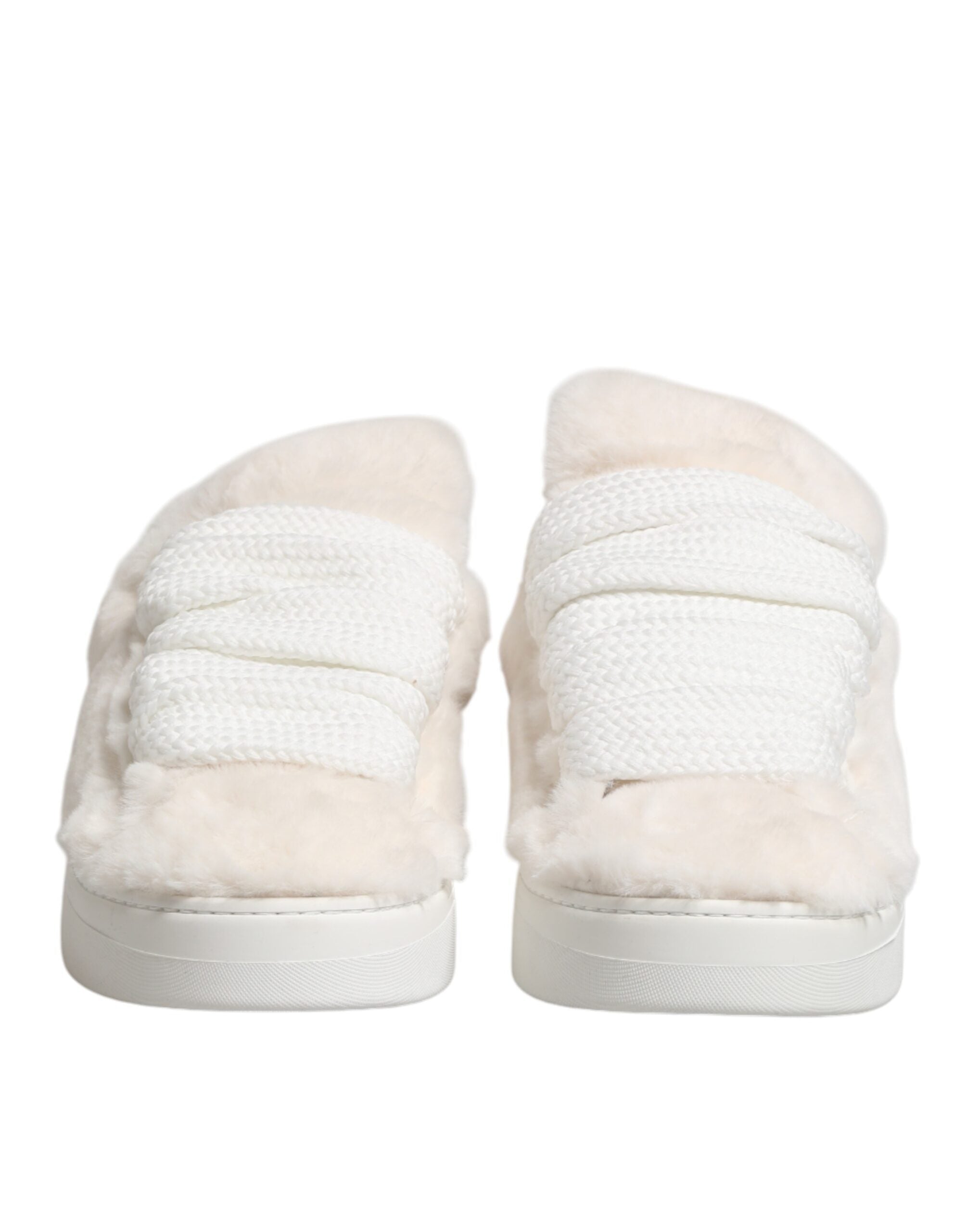 Dolce & Gabbana Weiße Lammfell-Pelz Bianco Low Top Sneaker Schuhe