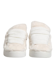 Dolce & Gabbana Weiße Lammfell-Pelz Bianco Low Top Sneaker Schuhe