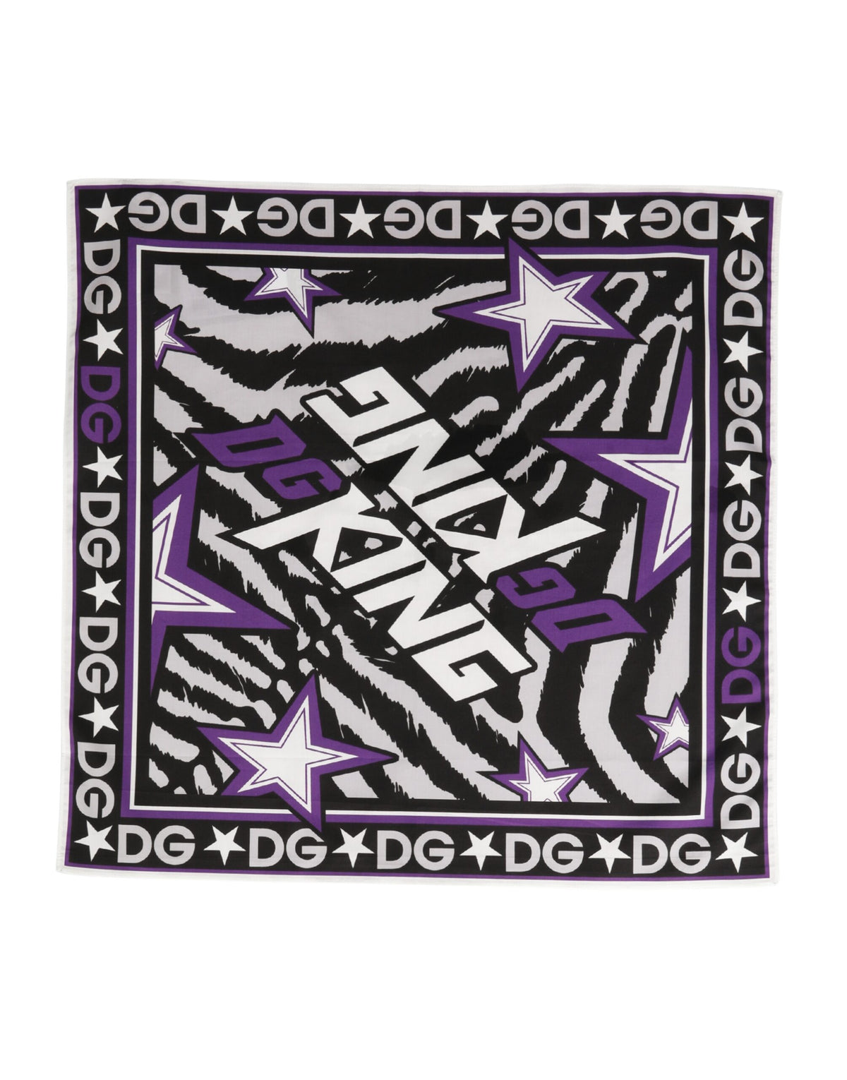 Dolce & Gabbana Schwarzes Lila DG King Baumwoll-Foulard 51cm x 49.5cm Schal