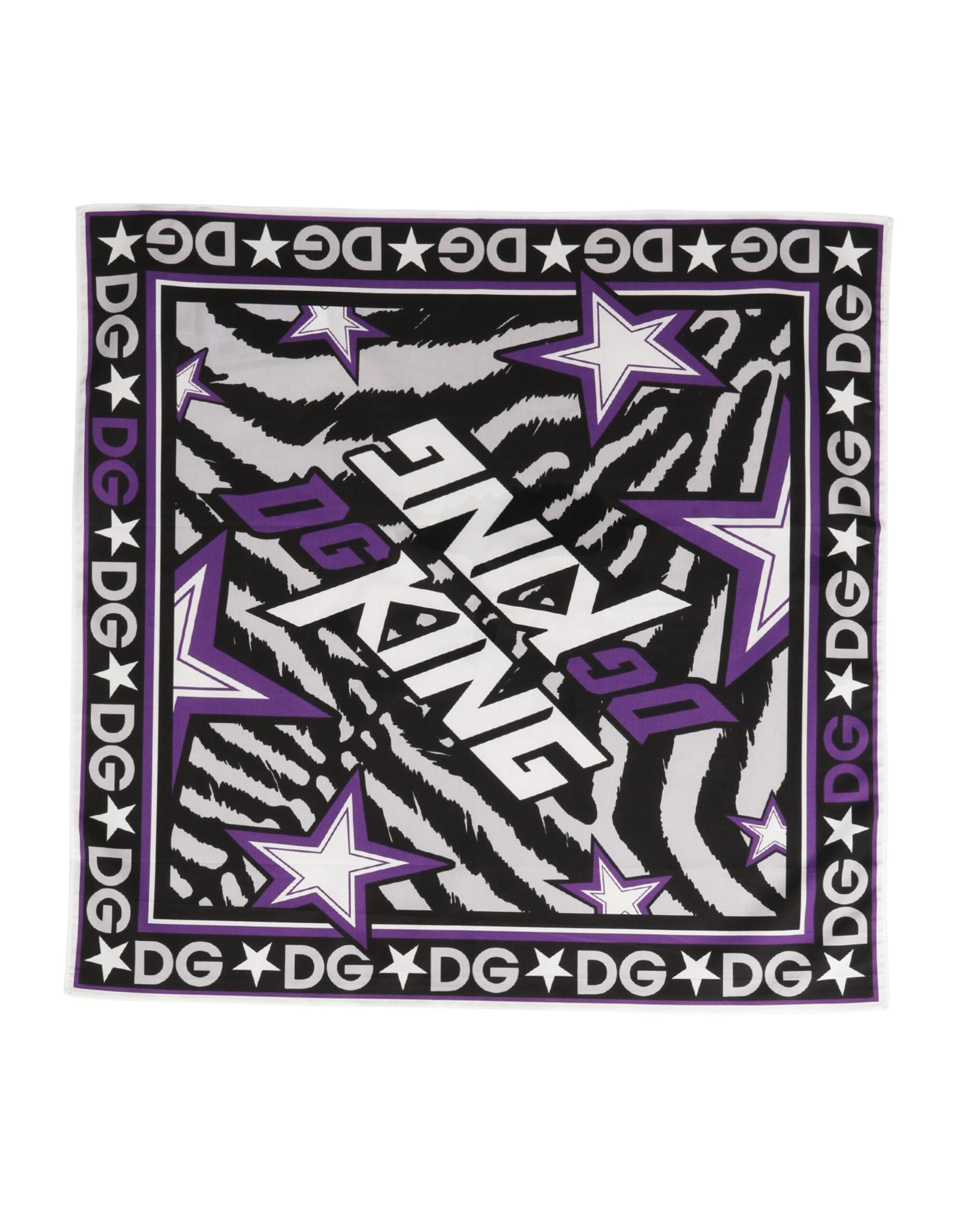 Dolce & Gabbana Schwarzes Lila DG King Baumwoll-Foulard 51cm x 49.5cm Schal