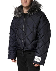 Dolce & Gabbana Zwart Gevoerd Fur Shearling Jack met capuchon
