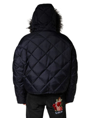 Dolce & Gabbana Zwart Gevoerd Fur Shearling Jack met capuchon