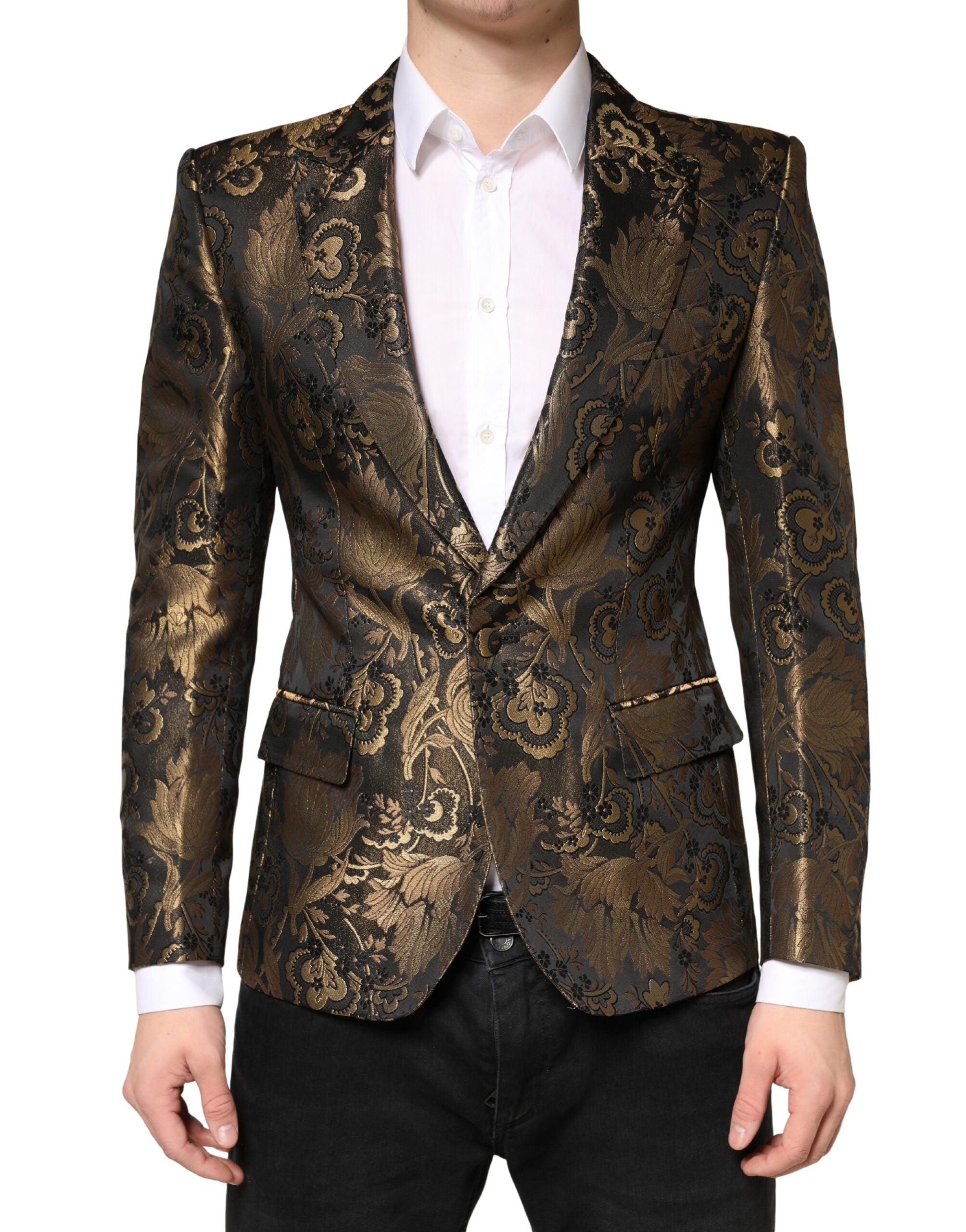 Dolce & Gabbana Goldener Jacquard-Tuxedo-Blazer mit einfacher Knopfleiste