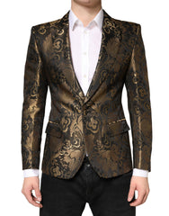 Dolce & Gabbana Goldener Jacquard-Tuxedo-Blazer mit einfacher Knopfleiste