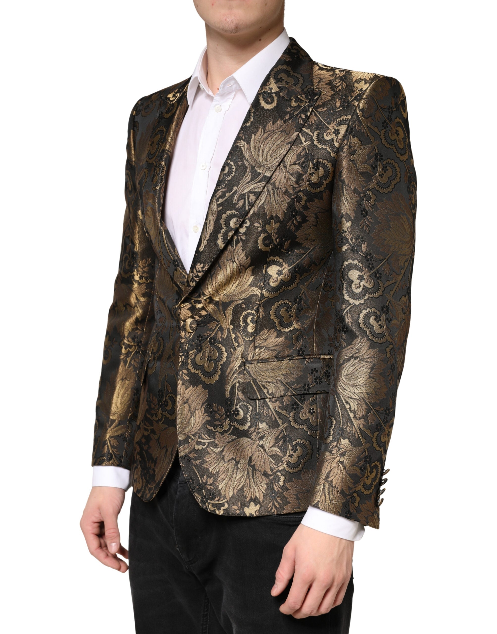 Dolce & Gabbana Goldener Jacquard-Tuxedo-Blazer mit einfacher Knopfleiste