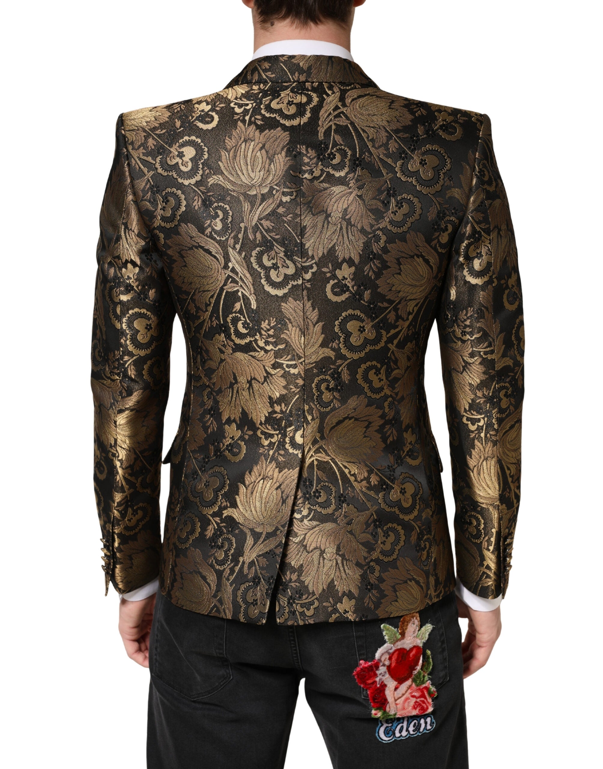 Dolce & Gabbana Goldener Jacquard-Tuxedo-Blazer mit einfacher Knopfleiste