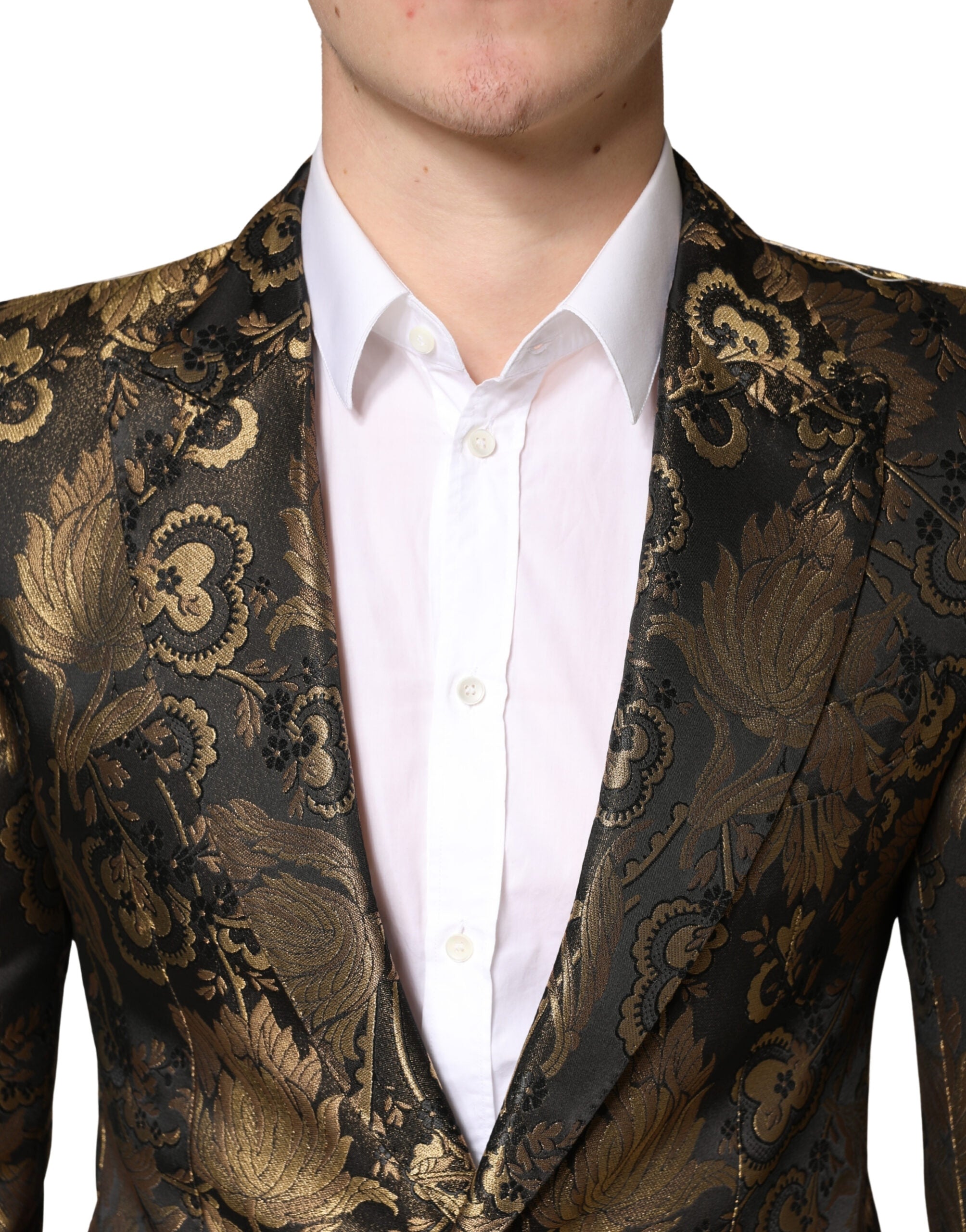 Dolce & Gabbana Goldener Jacquard-Tuxedo-Blazer mit einfacher Knopfleiste