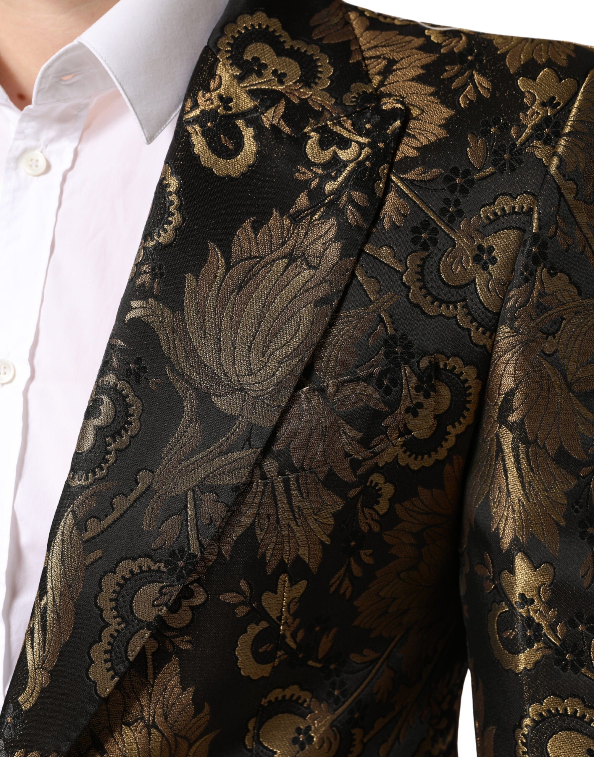 Dolce & Gabbana Goldener Jacquard-Tuxedo-Blazer mit einfacher Knopfleiste