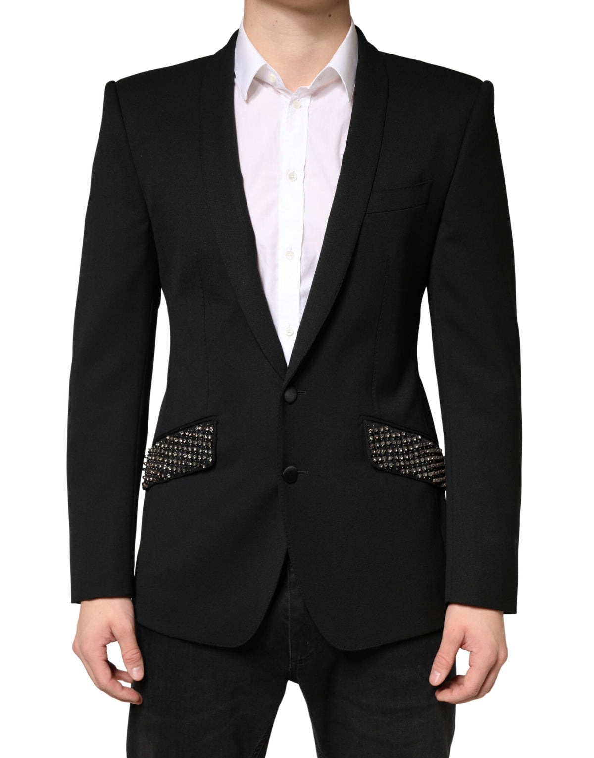 Dolce & Gabbana Schwarzer Blazer mit Verzierungen und einer Knopfleiste
