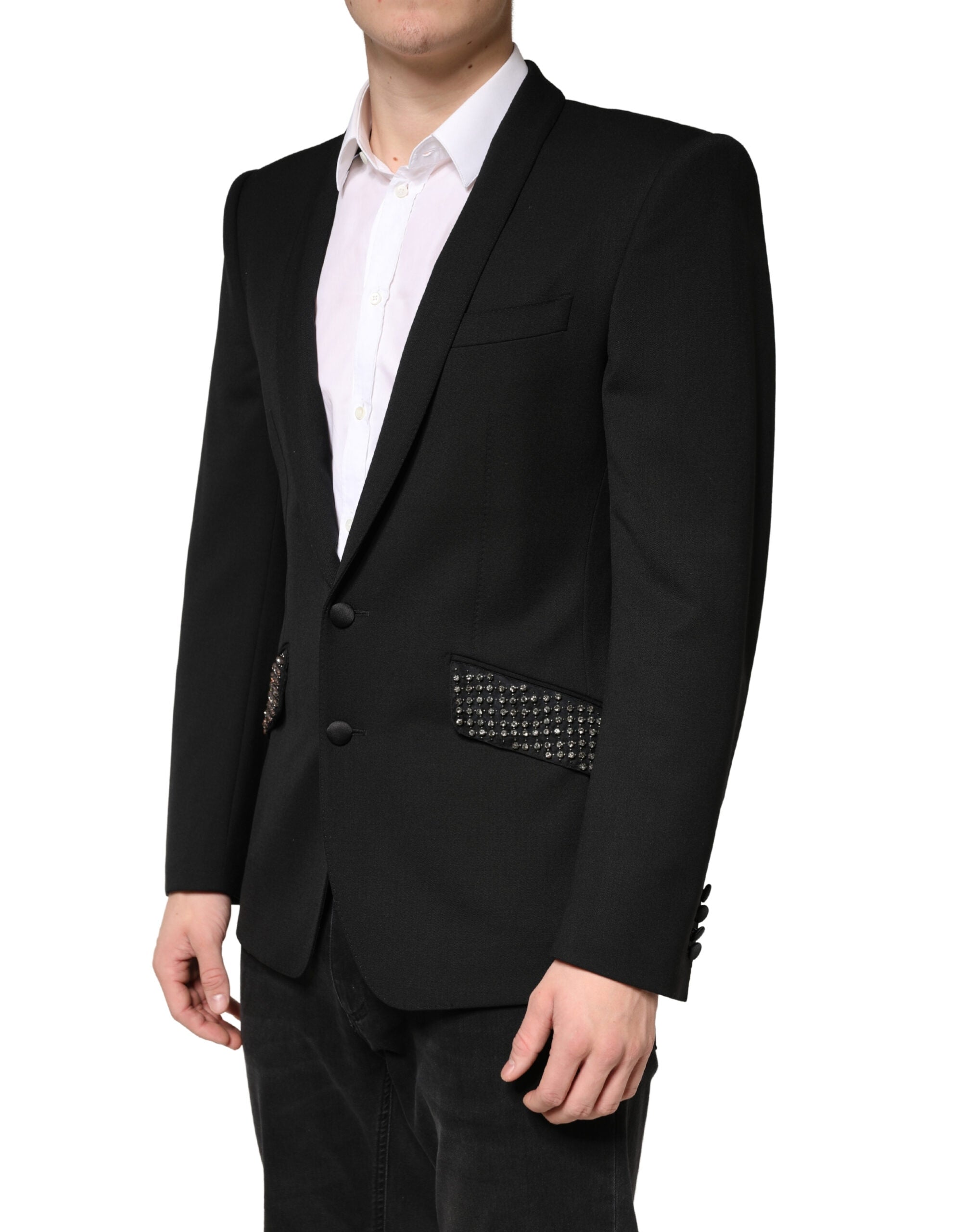 Dolce & Gabbana Schwarzer Blazer mit Verzierungen und einer Knopfleiste