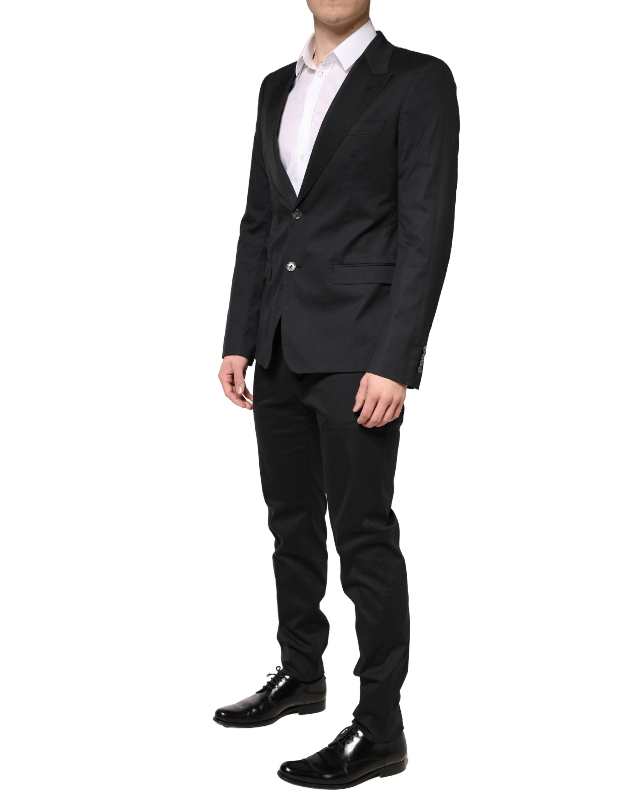 Dolce & Gabbana Schwarzer Einreihiger Zweiteiliger Anzug aus Baumwolle