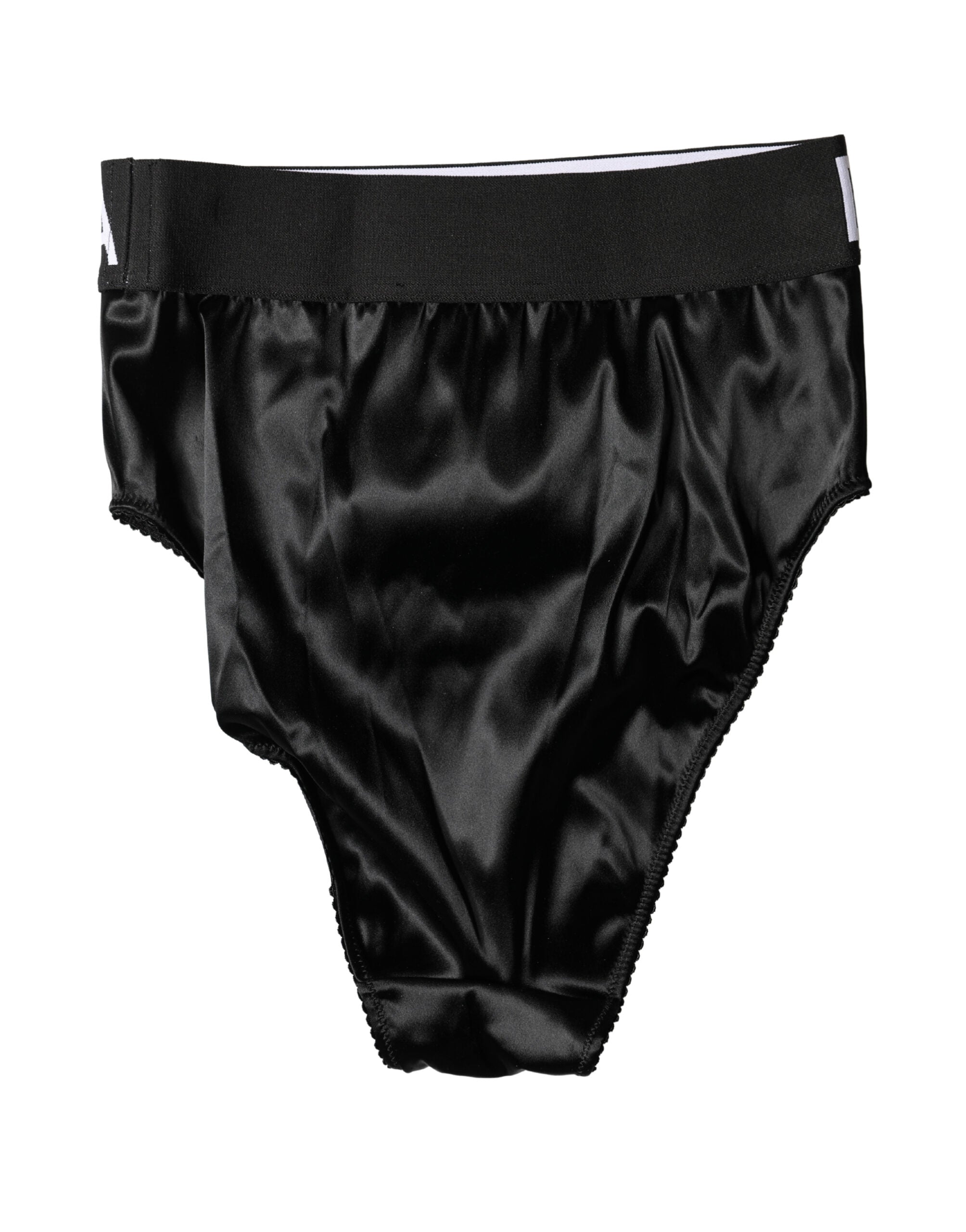 Dolce & Gabbana Schwarzer Satin-High-Waist Slip mit Logo für Damen Unterwäsche