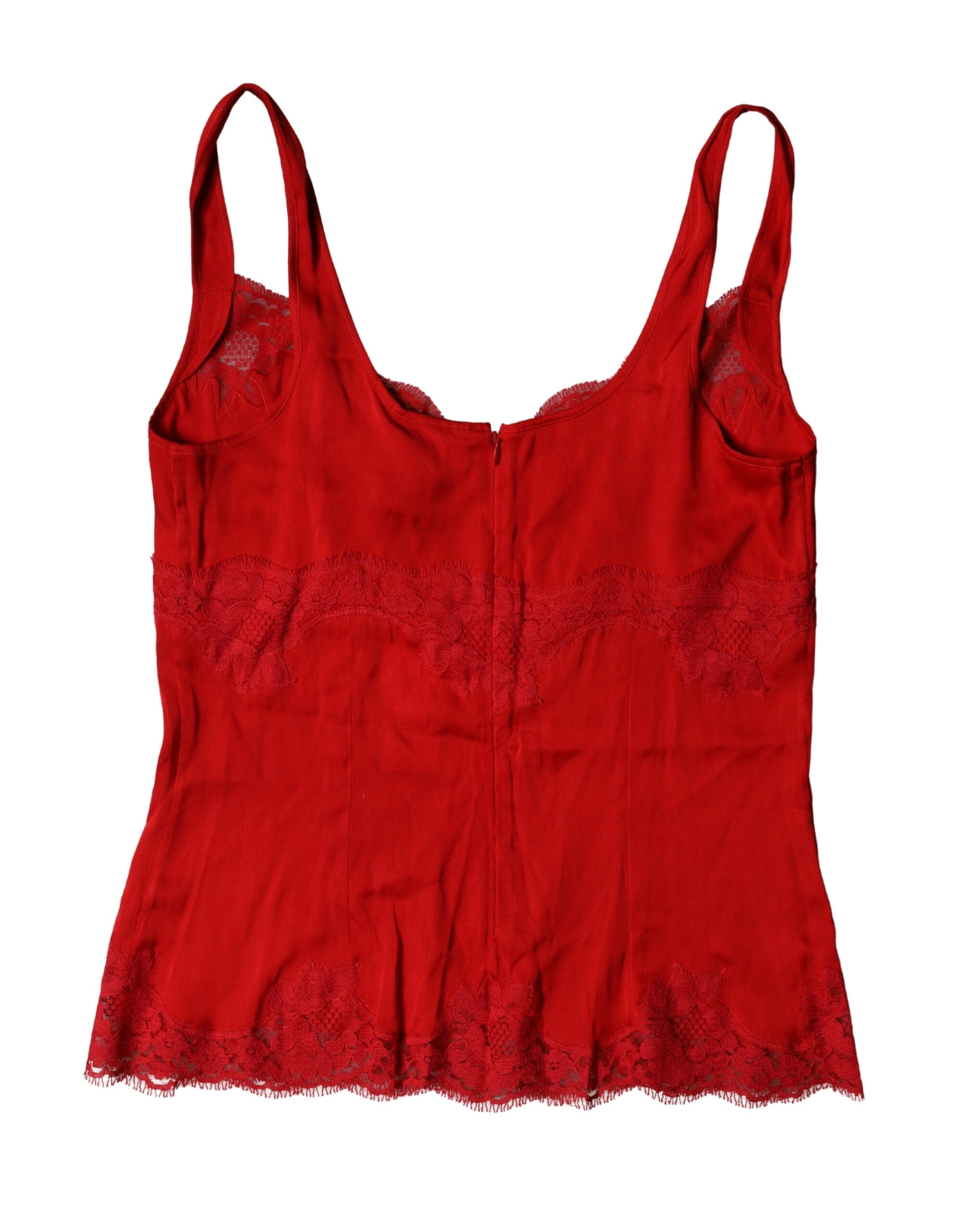 Dolce & Gabbana Rotes Seiden-Dessous-Top mit Blumen-Spitze