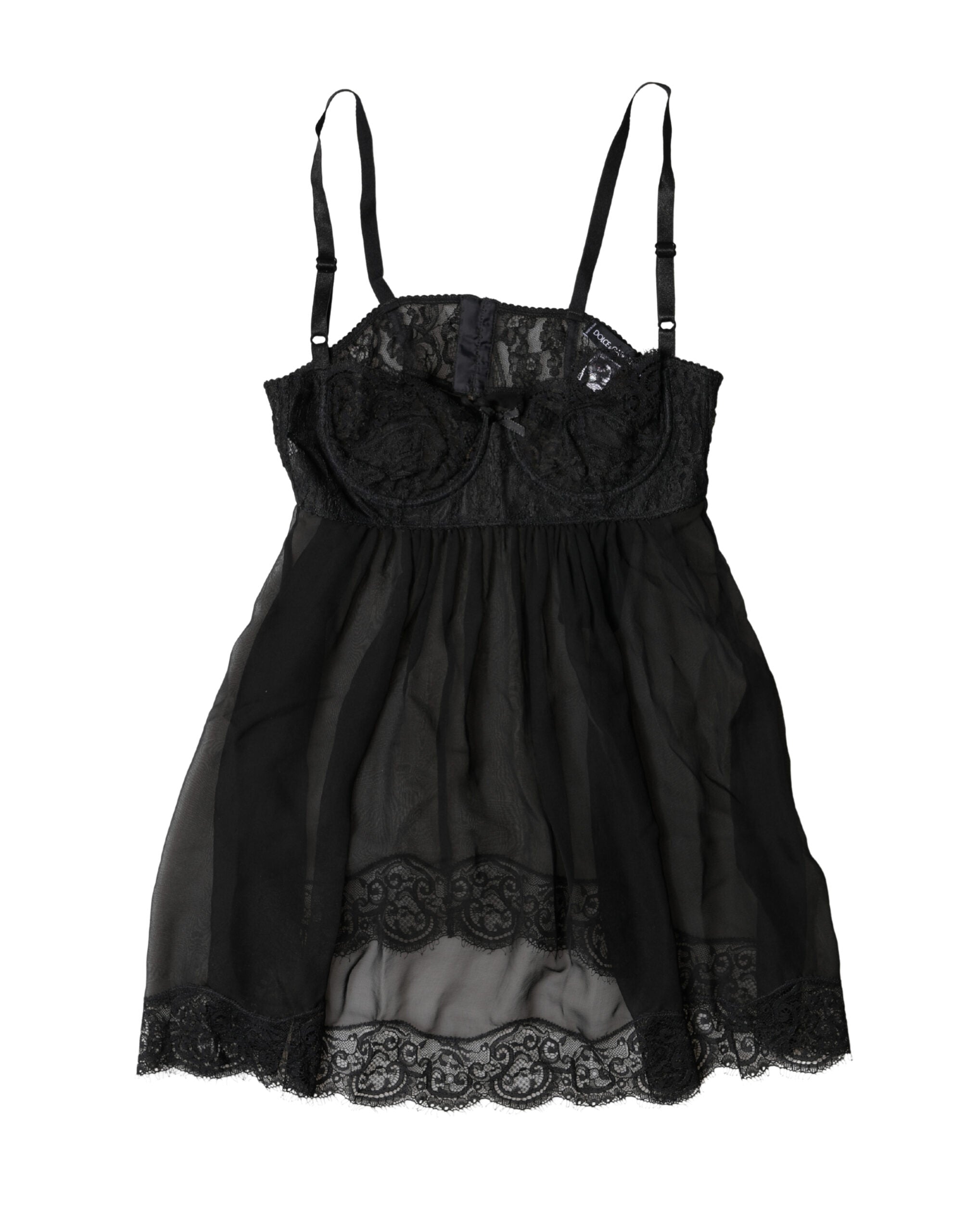 Dolce & Gabbana Schwarzes Seiden-Blütenspitzen-Dessous-Top