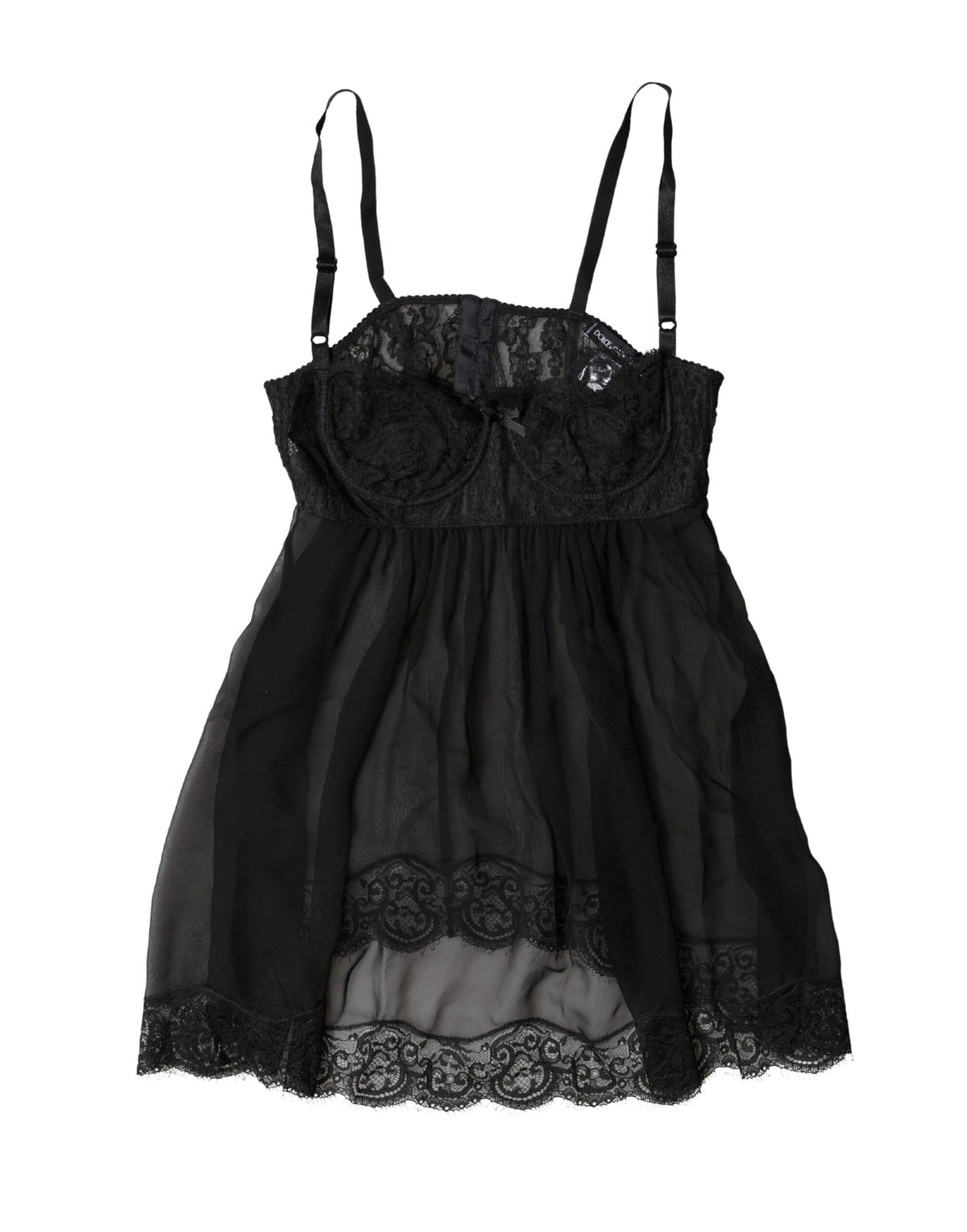 Dolce & Gabbana Schwarzes Seiden-Blütenspitzen-Dessous-Top