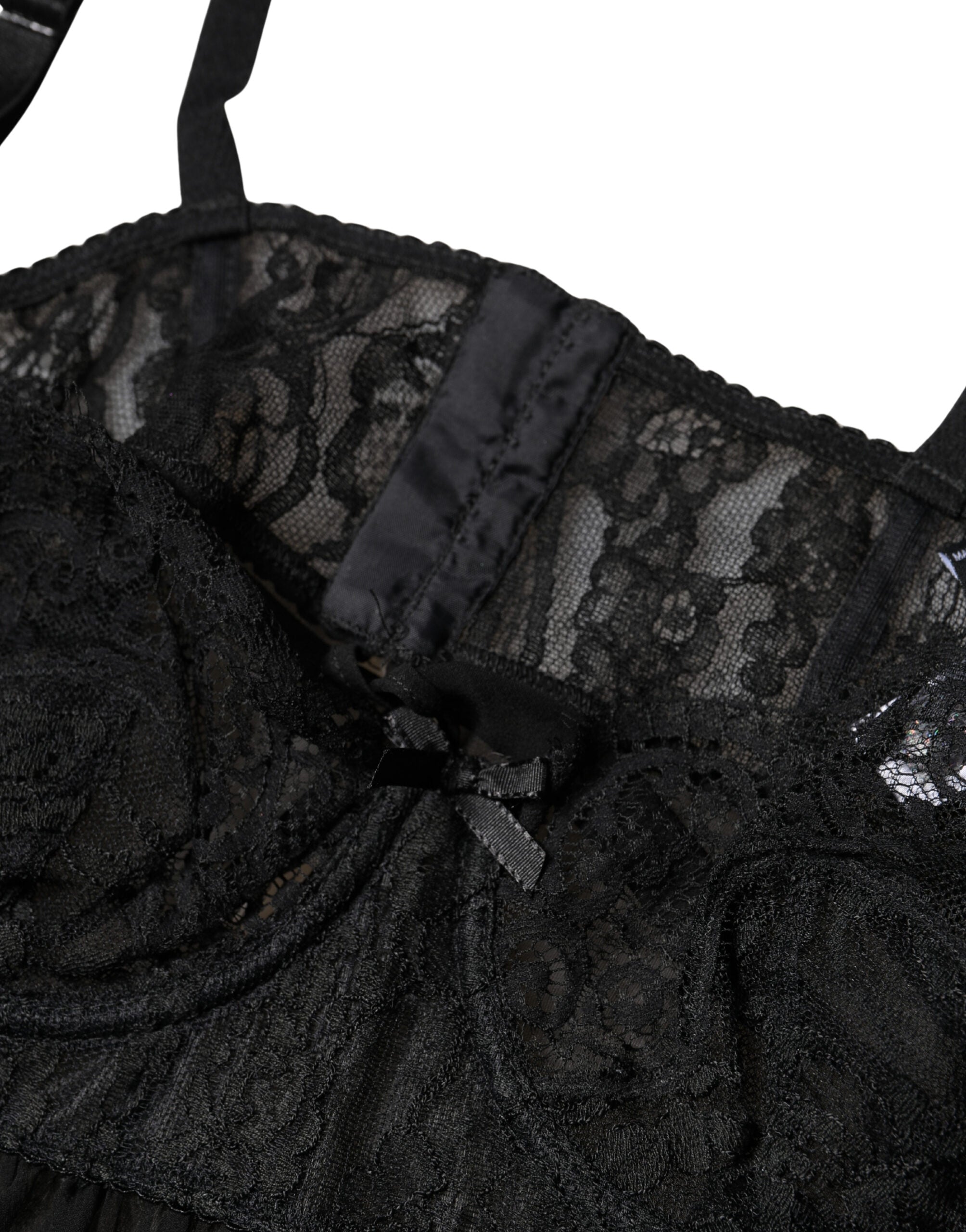 Dolce & Gabbana Schwarzes Seiden-Blütenspitzen-Dessous-Top