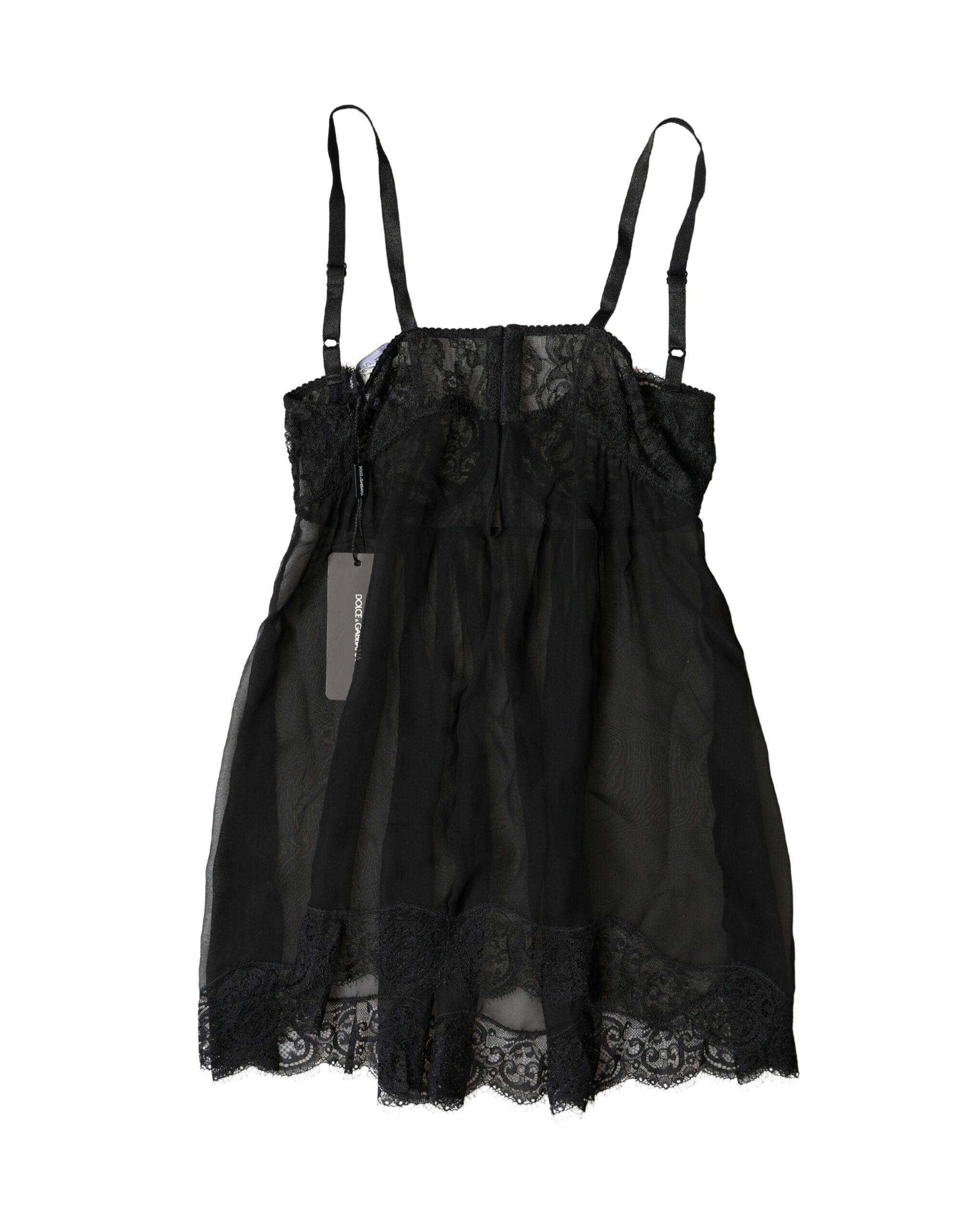 Dolce & Gabbana Schwarzes Seiden-Blütenspitzen-Dessous-Top