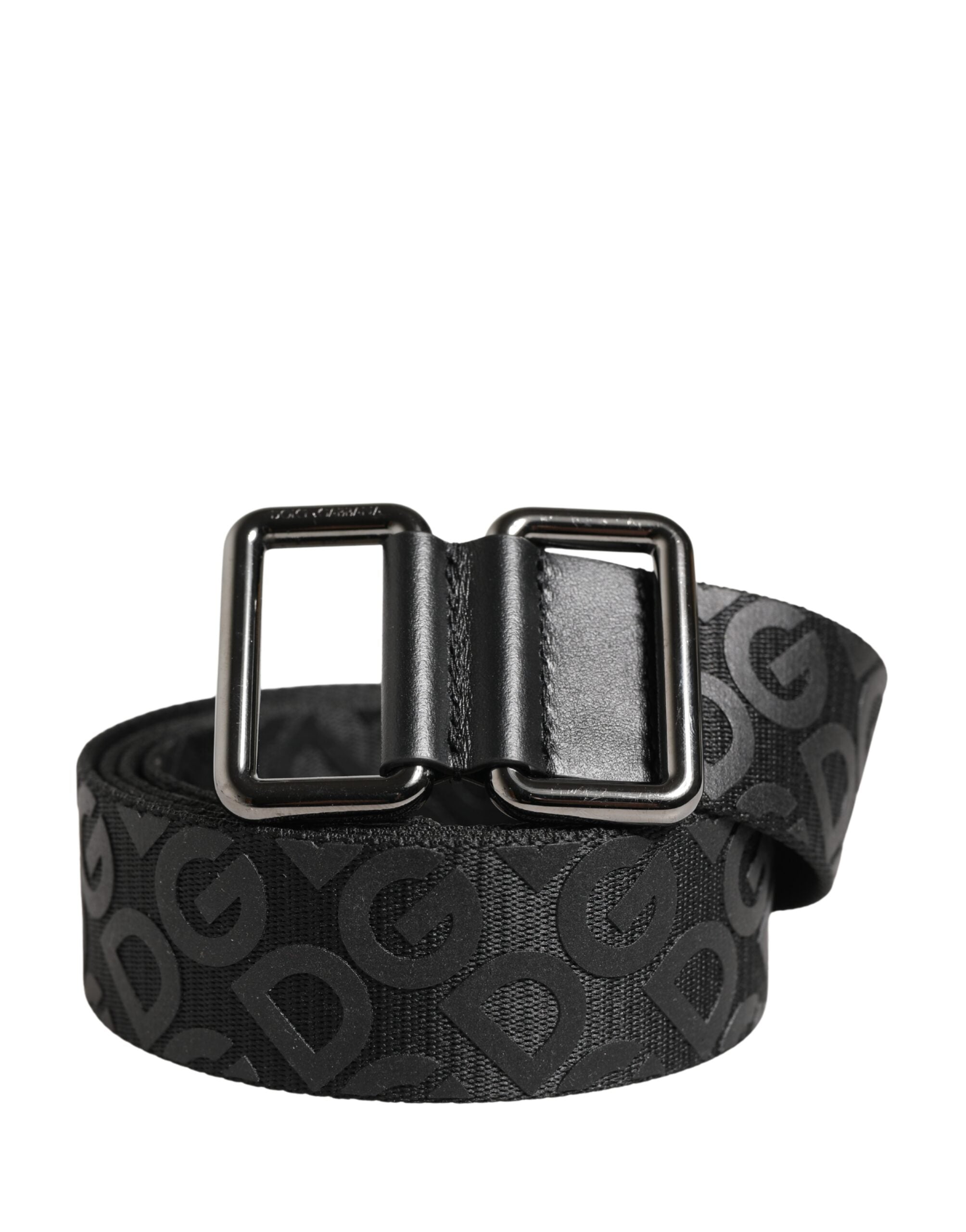 Dolce & Gabbana Schwarzer Logo-Monogramm-Gürtel mit Metallschnalle in Silber