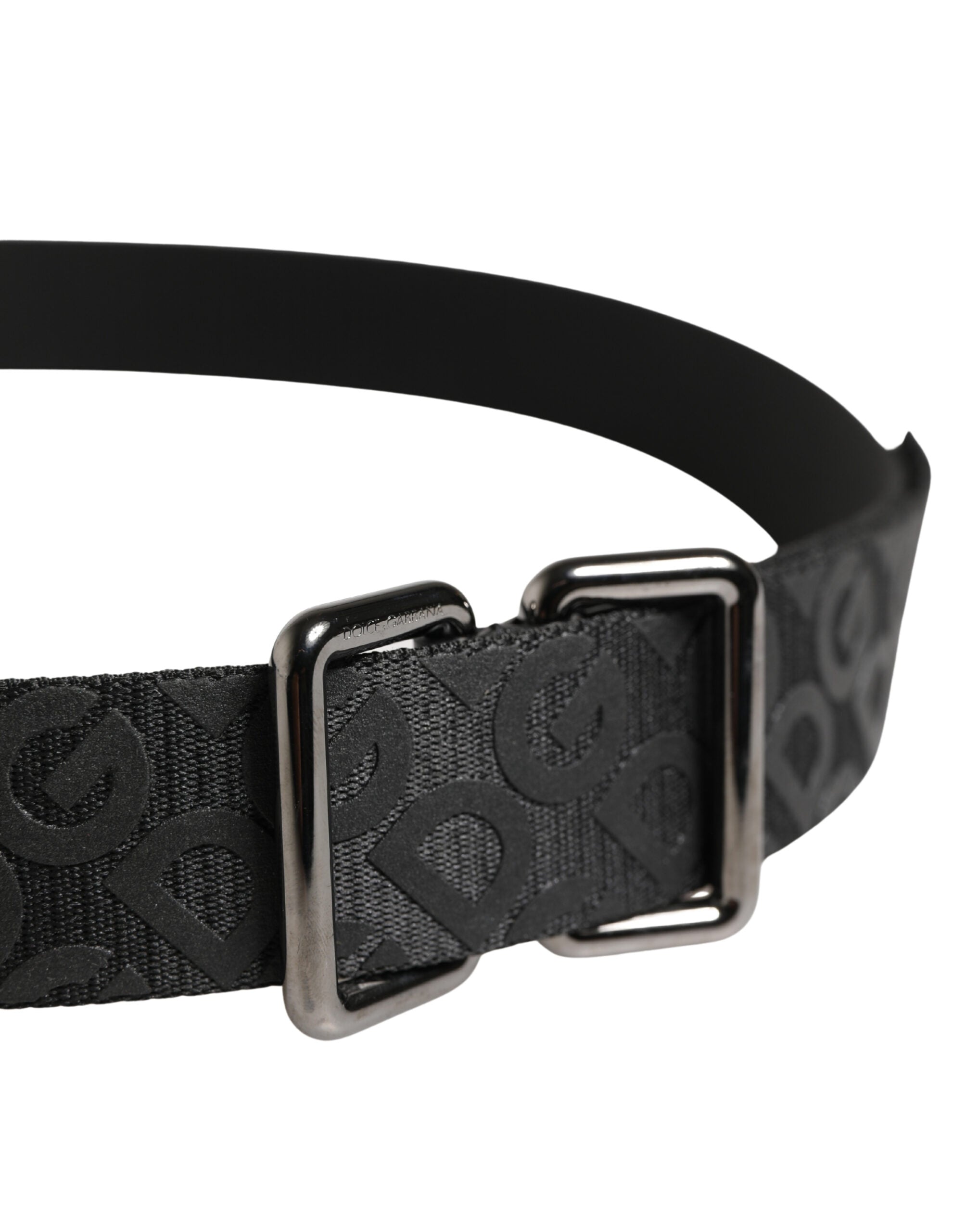 Dolce & Gabbana Schwarzer Logo-Monogramm-Gürtel mit Metallschnalle in Silber