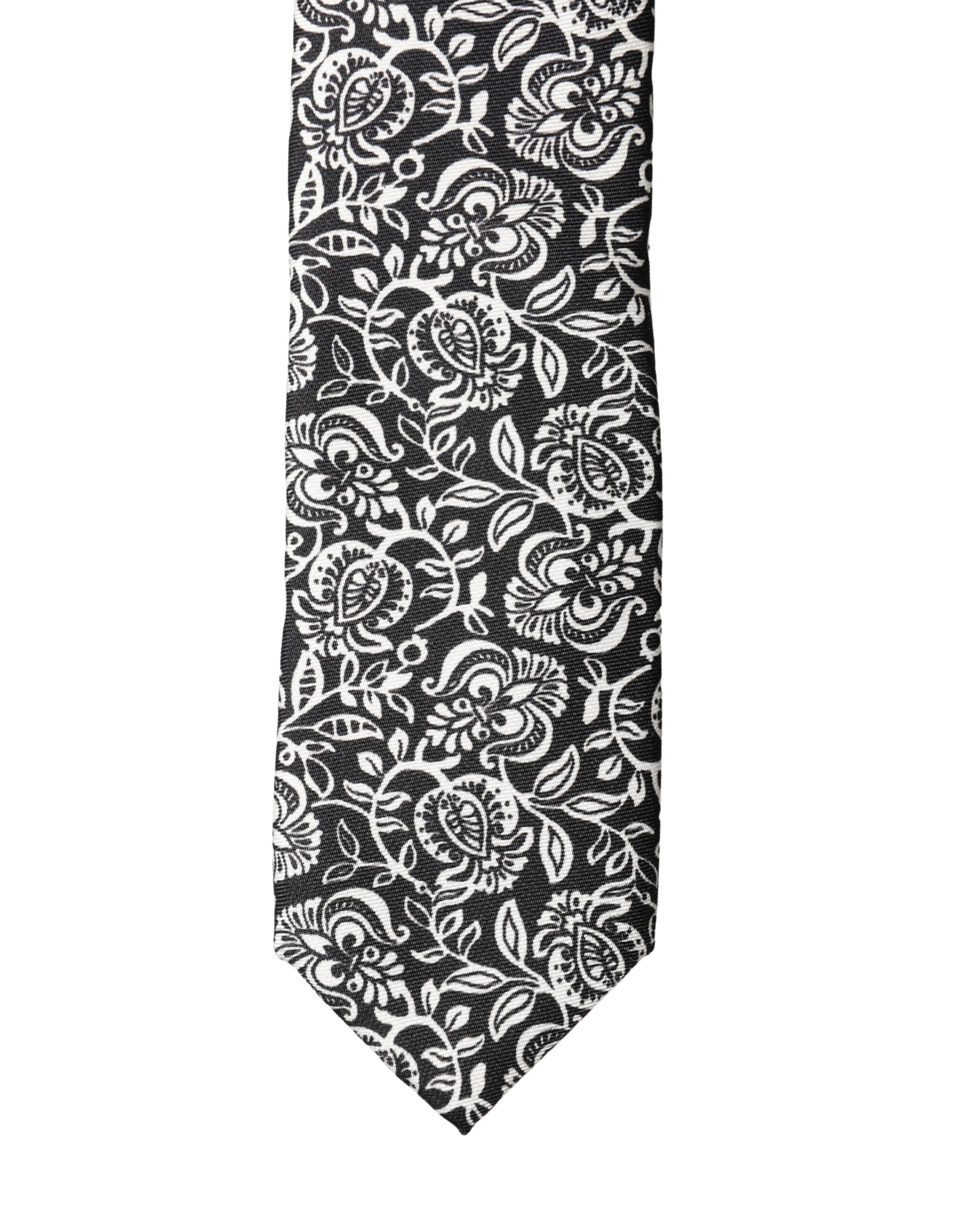 Dolce & Gabbana Schwarz Weiß Floral Fantasy Seidenkrawatte verstellbar