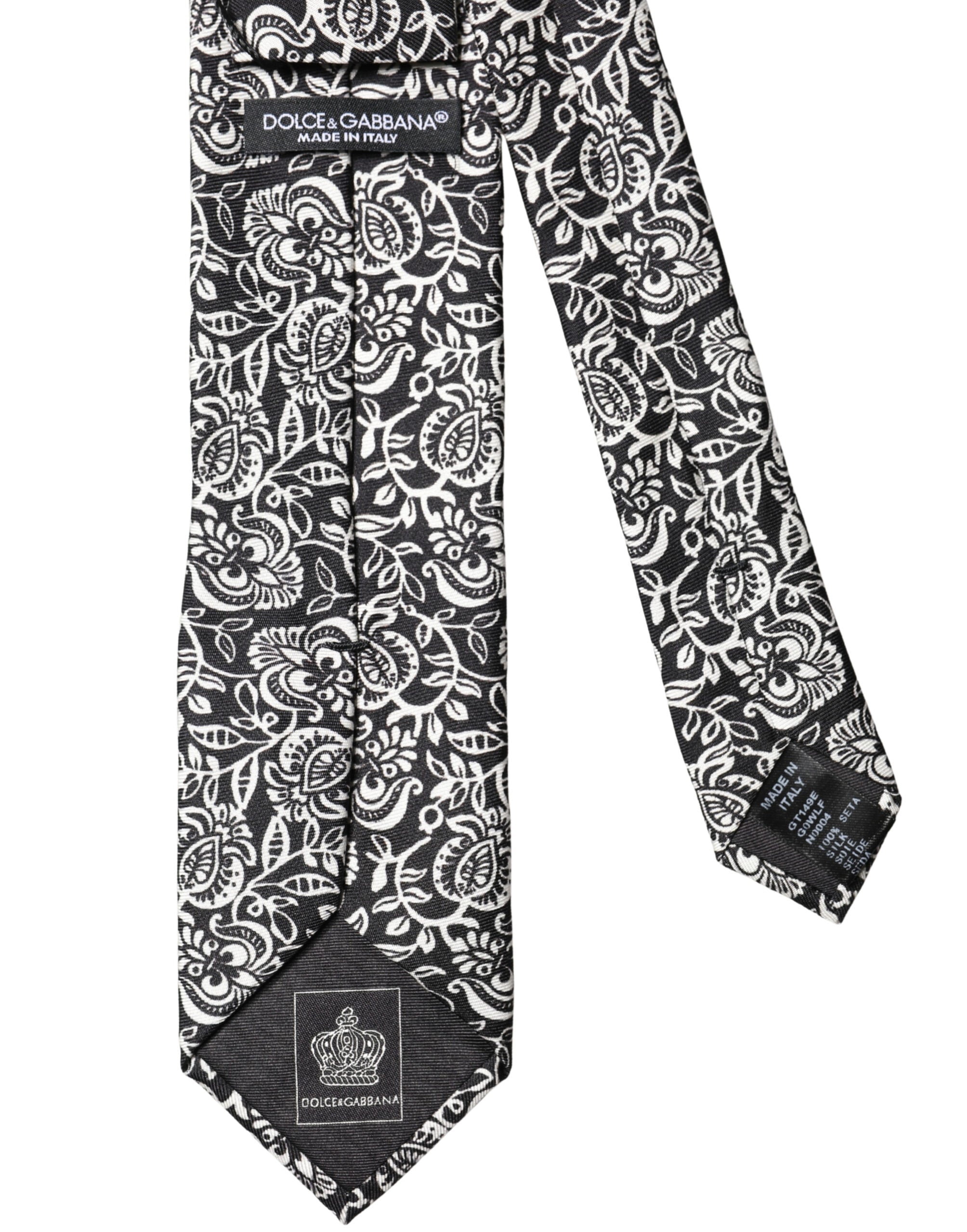 Dolce & Gabbana Schwarz Weiß Floral Fantasy Seidenkrawatte verstellbar