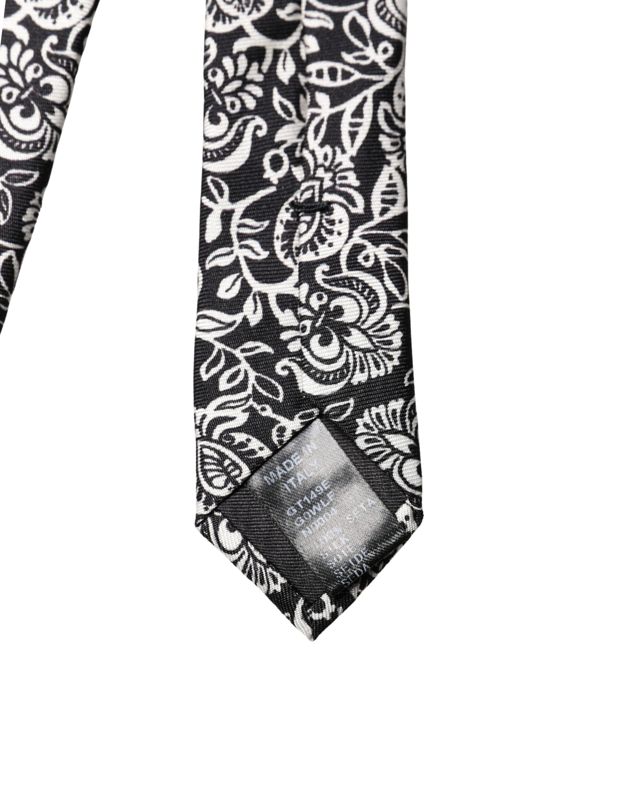 Dolce & Gabbana Schwarz Weiß Floral Fantasy Seidenkrawatte verstellbar